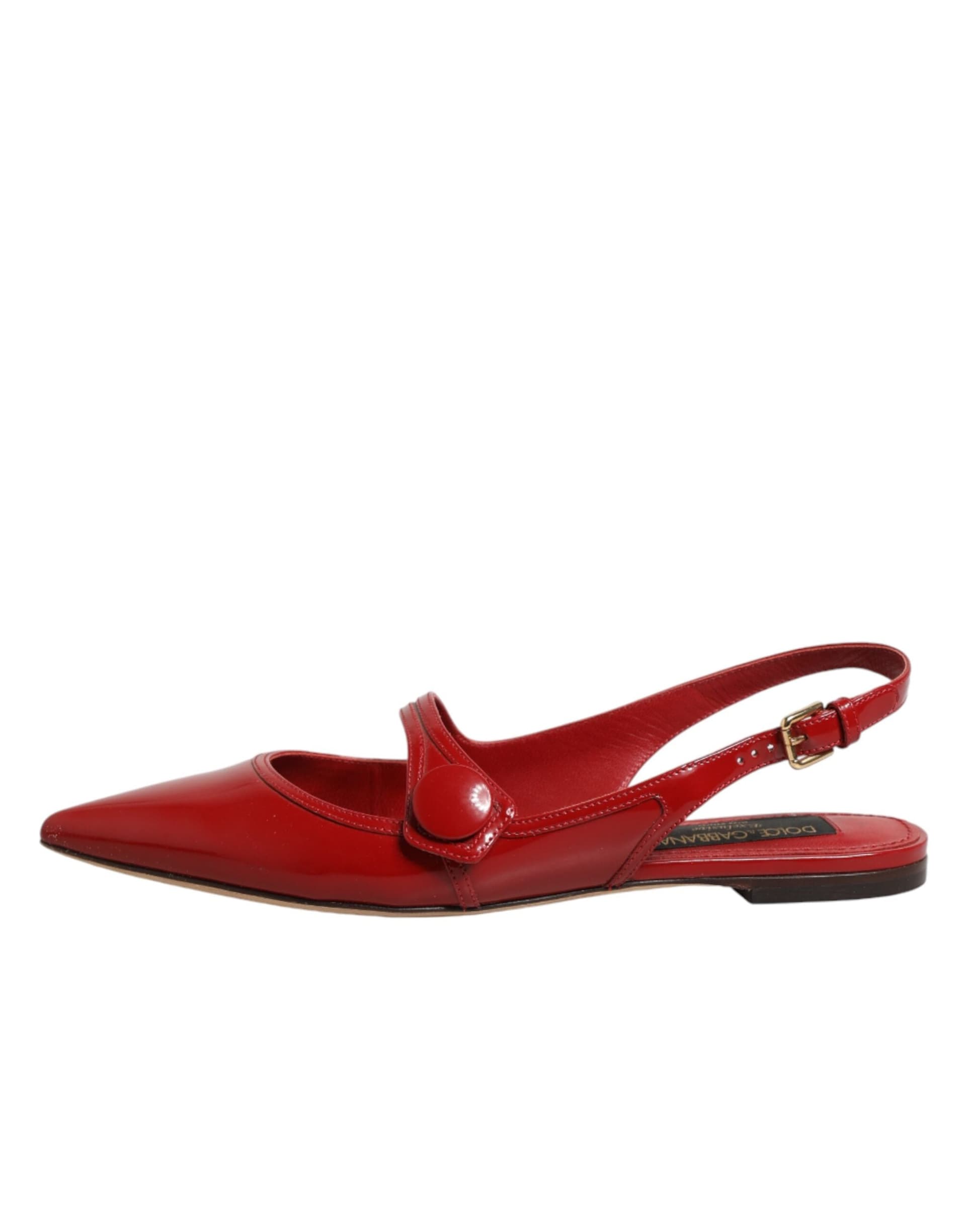 Dolce & Gabbana Red Leather Slingback Flats Sandals Shoes - 5