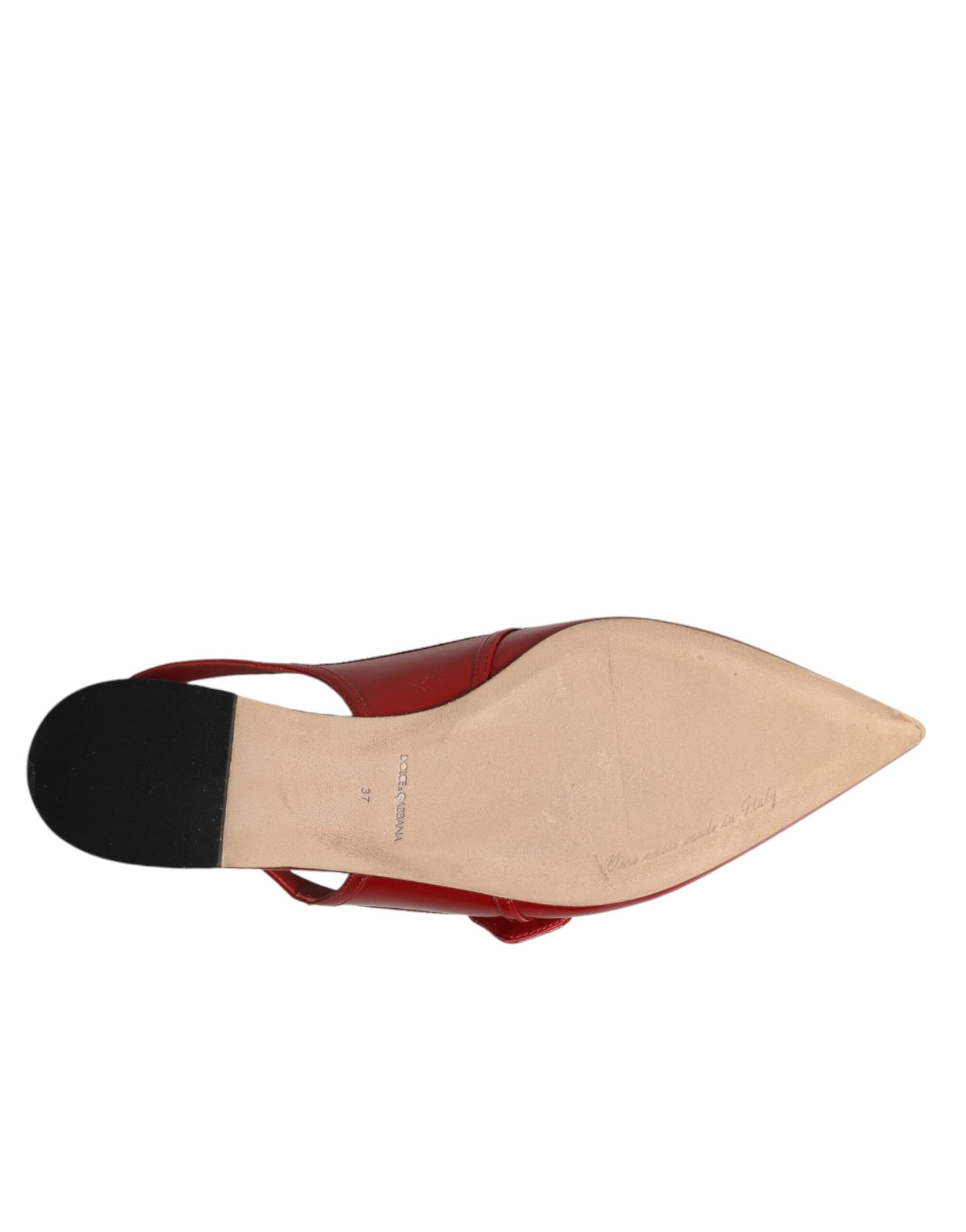 Dolce & Gabbana Red Leather Slingback Flats Sandals Shoes - 8