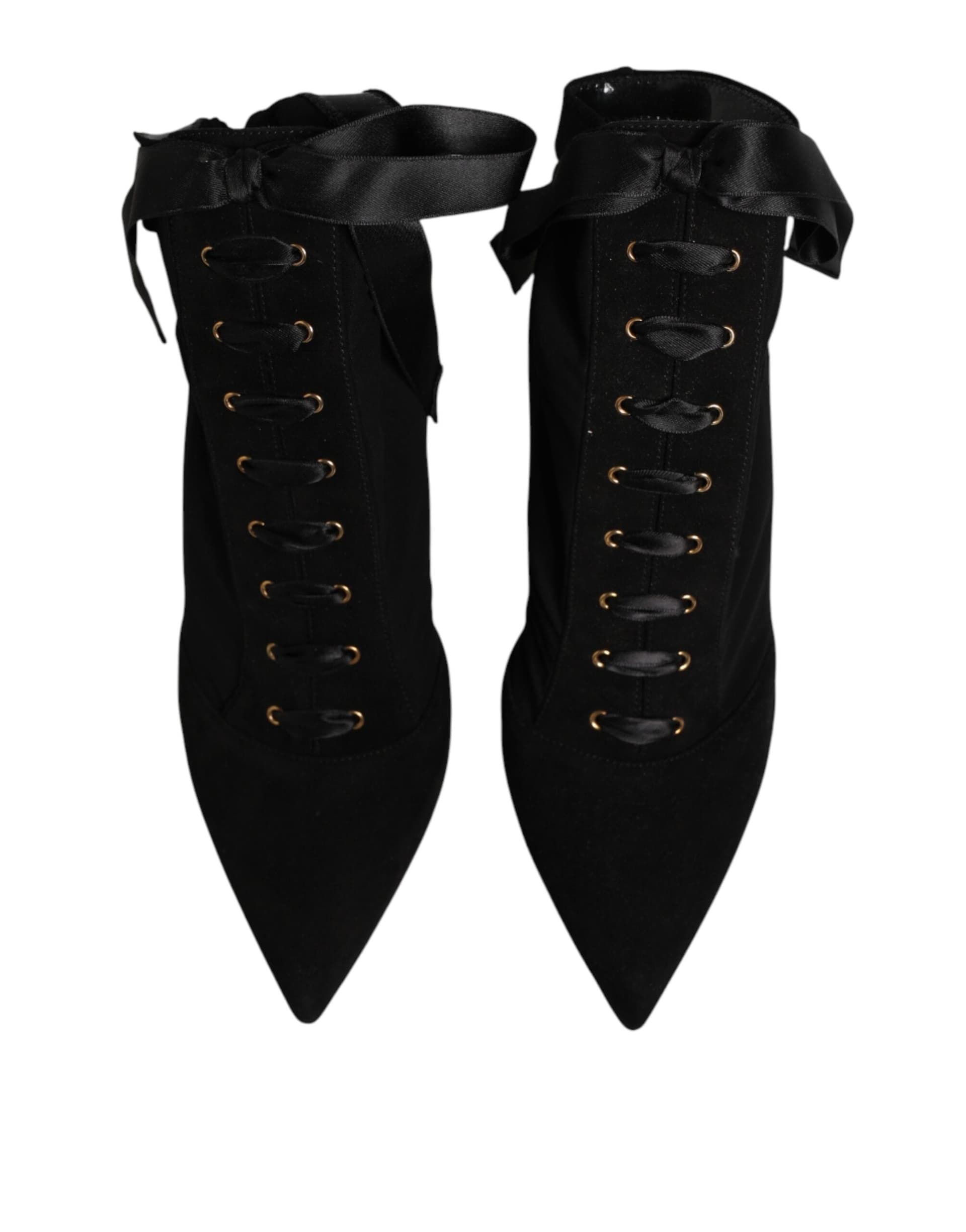Dolce & Gabbana Black Stiletto Heels Lace Up Boots Shoes - 2