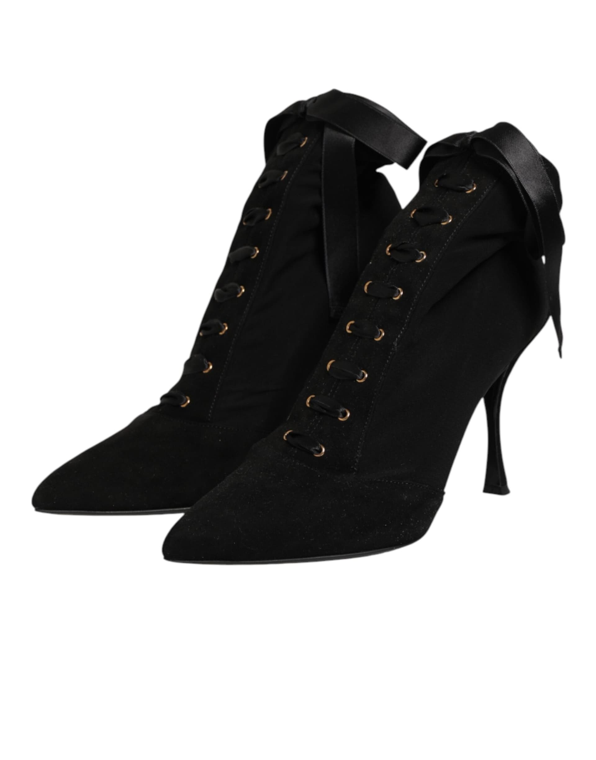 Dolce & Gabbana Black Stiletto Heels Lace Up Boots Shoes - 3
