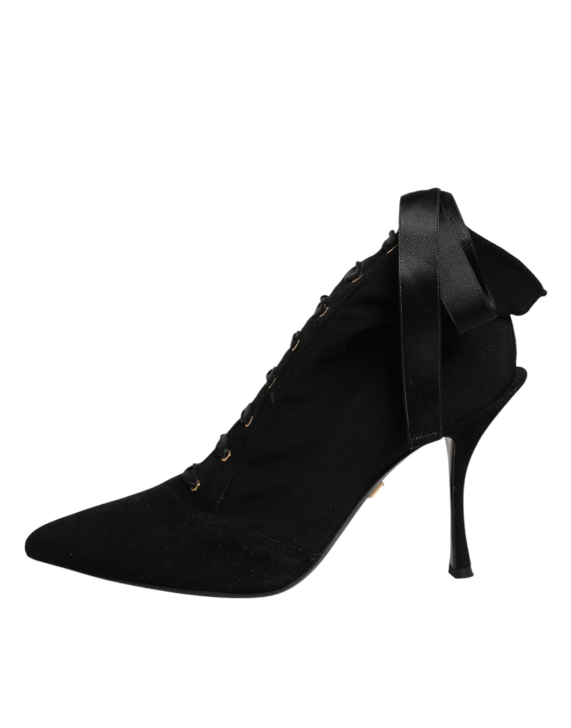 Dolce & Gabbana Black Stiletto Heels Lace Up Boots Shoes - 5
