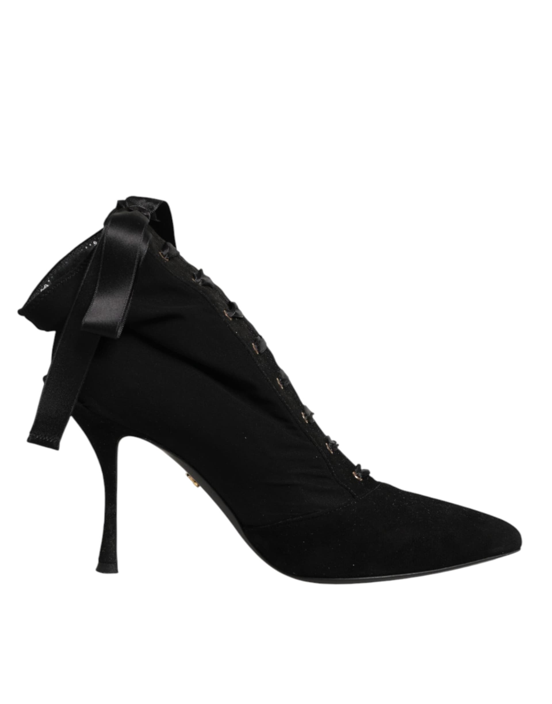 Dolce & Gabbana Black Stiletto Heels Lace Up Boots Shoes - 7