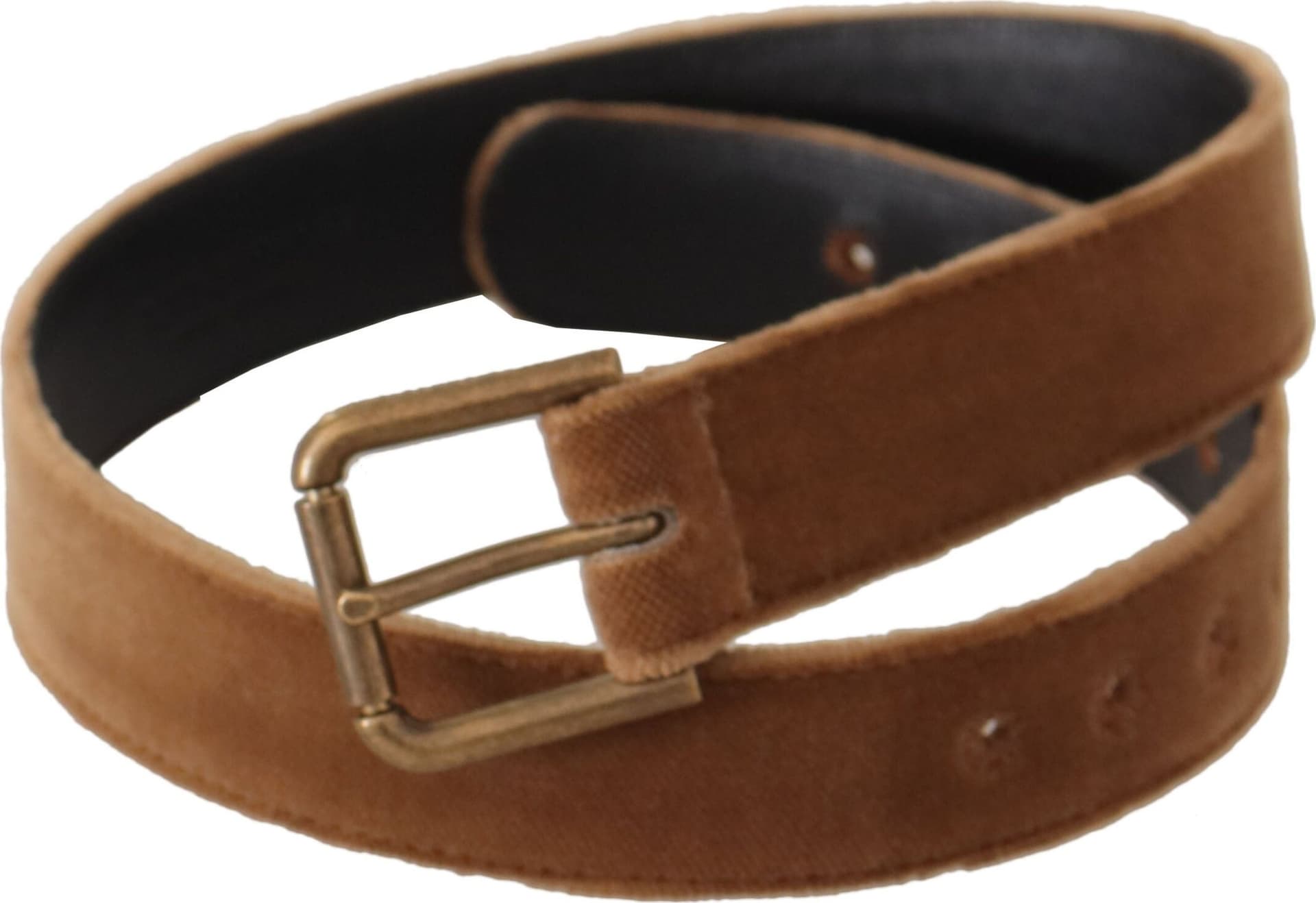Dolce & Gabbana Brown Velvet Bronze Vintage Logo Metal Buckle Belt - 2