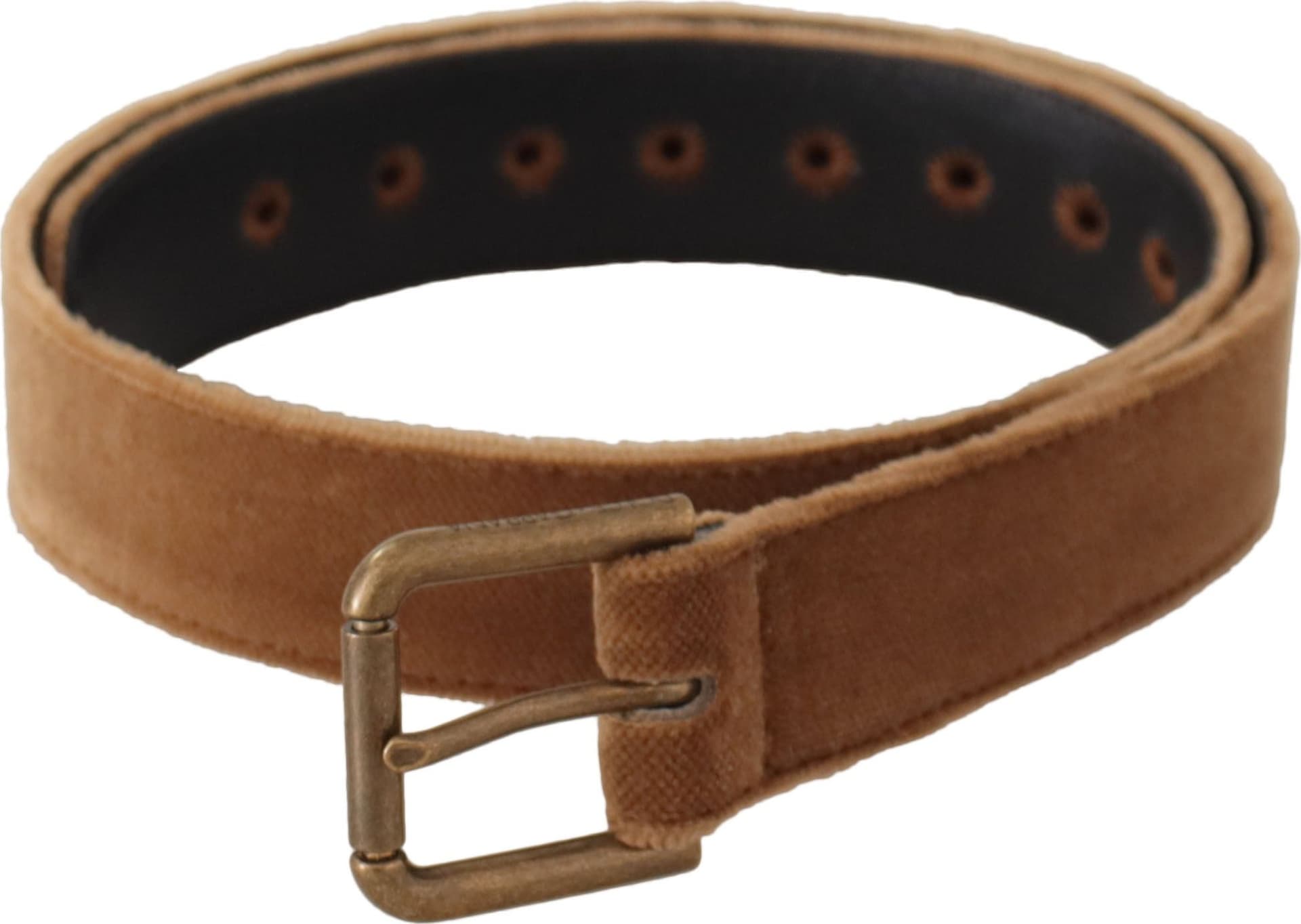 Dolce & Gabbana Brown Velvet Bronze Vintage Logo Metal Buckle Belt - 3