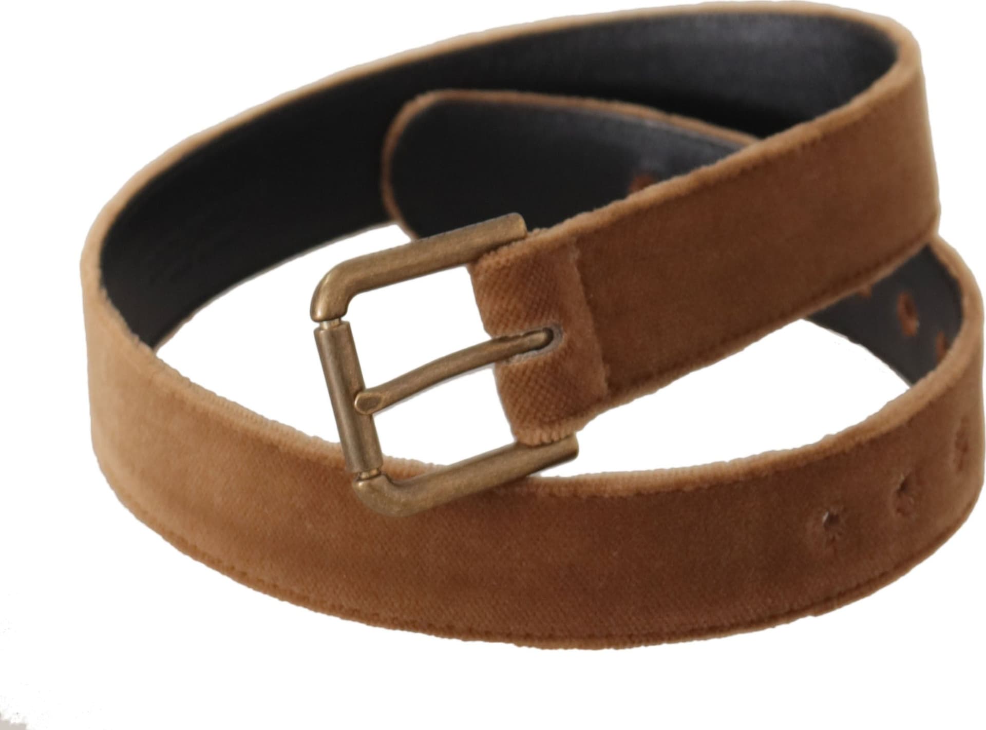 Dolce & Gabbana Brown Velvet Bronze Vintage Logo Metal Buckle Belt - 4