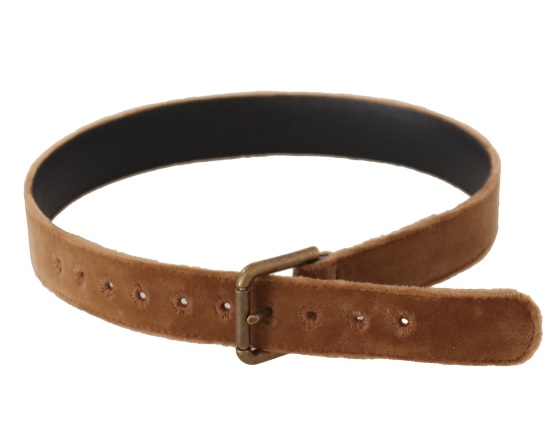 Dolce & Gabbana Brown Velvet Bronze Vintage Logo Metal Buckle Belt - 5