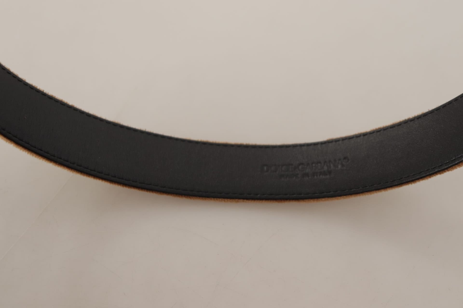 Dolce & Gabbana Brown Velvet Bronze Vintage Logo Metal Buckle Belt - 6