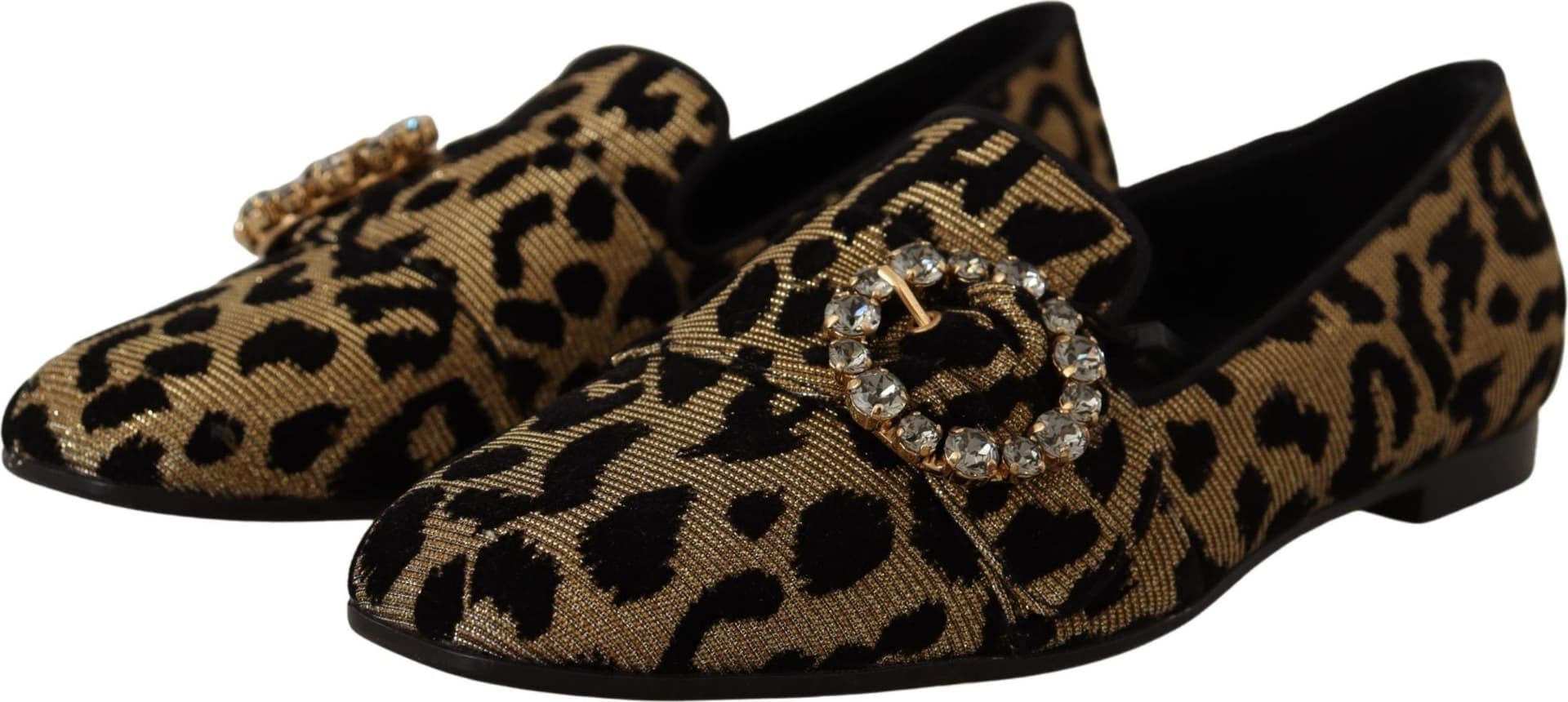 Dolce & Gabbana Gold Leopard Print Crystals Loafers Shoes - 2