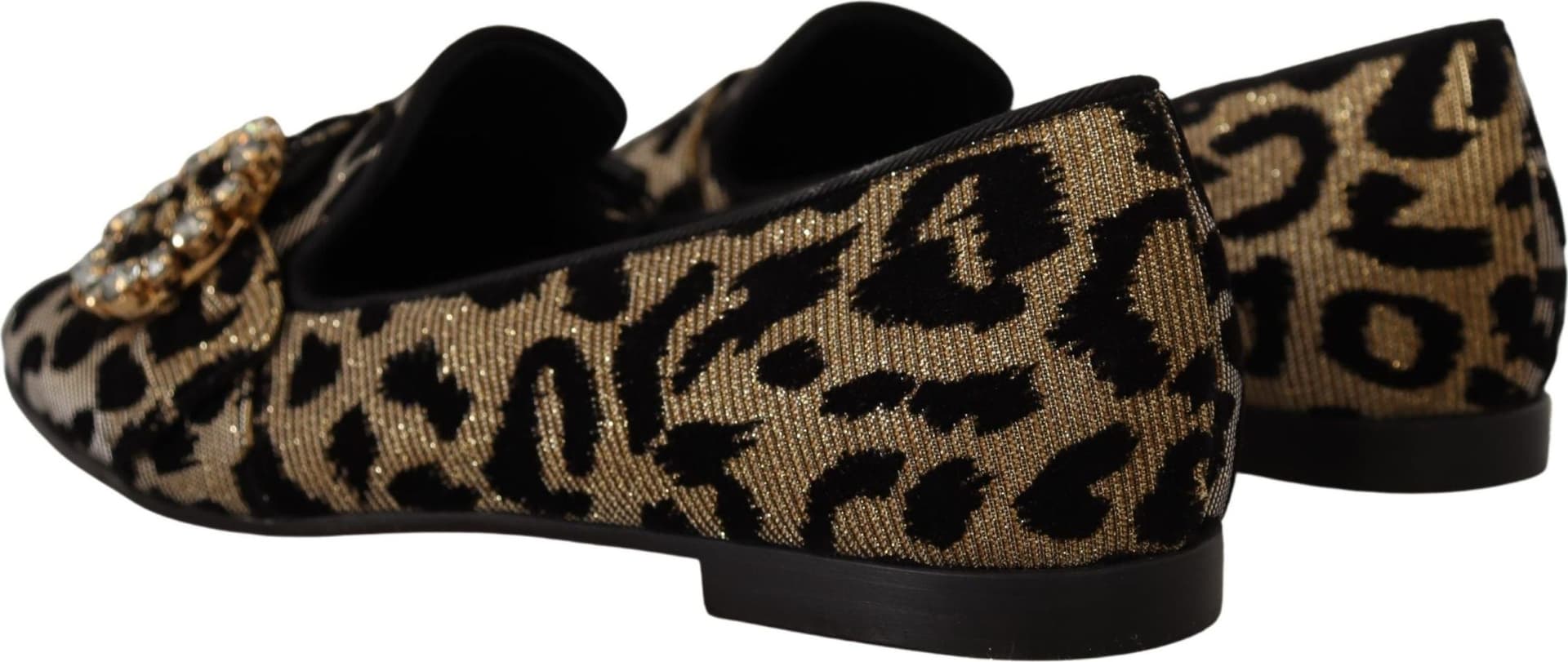 Dolce & Gabbana Gold Leopard Print Crystals Loafers Shoes - 3