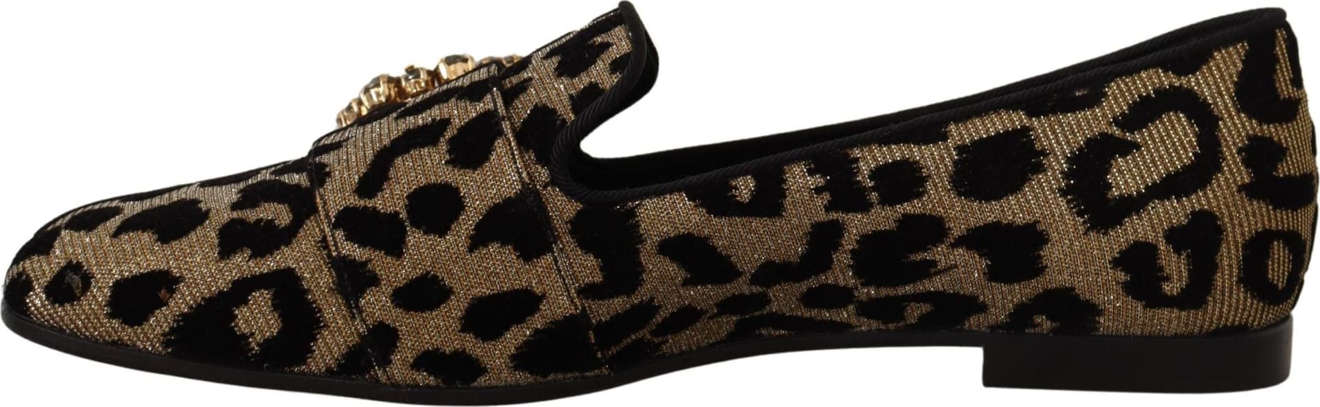 Dolce & Gabbana Gold Leopard Print Crystals Loafers Shoes - 4