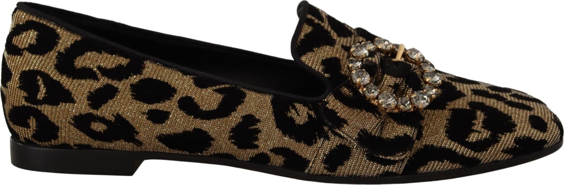 Dolce & Gabbana Gold Leopard Print Crystals Loafers Shoes - 5
