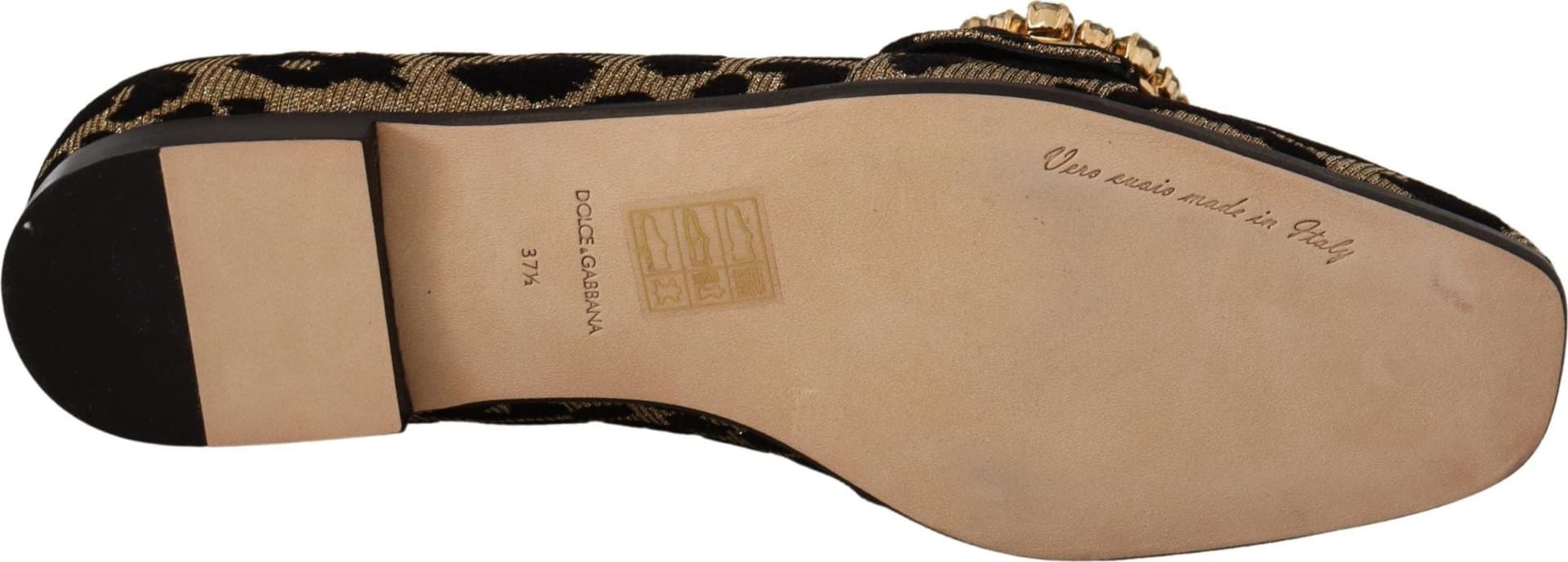 Dolce & Gabbana Gold Leopard Print Crystals Loafers Shoes - 6
