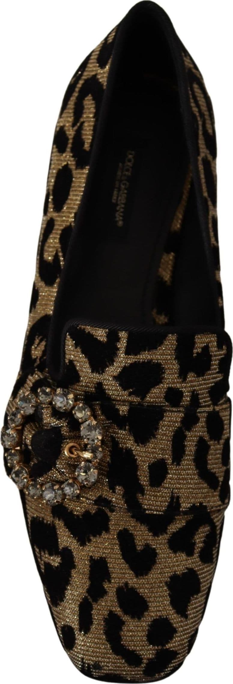 Dolce & Gabbana Gold Leopard Print Crystals Loafers Shoes - 7