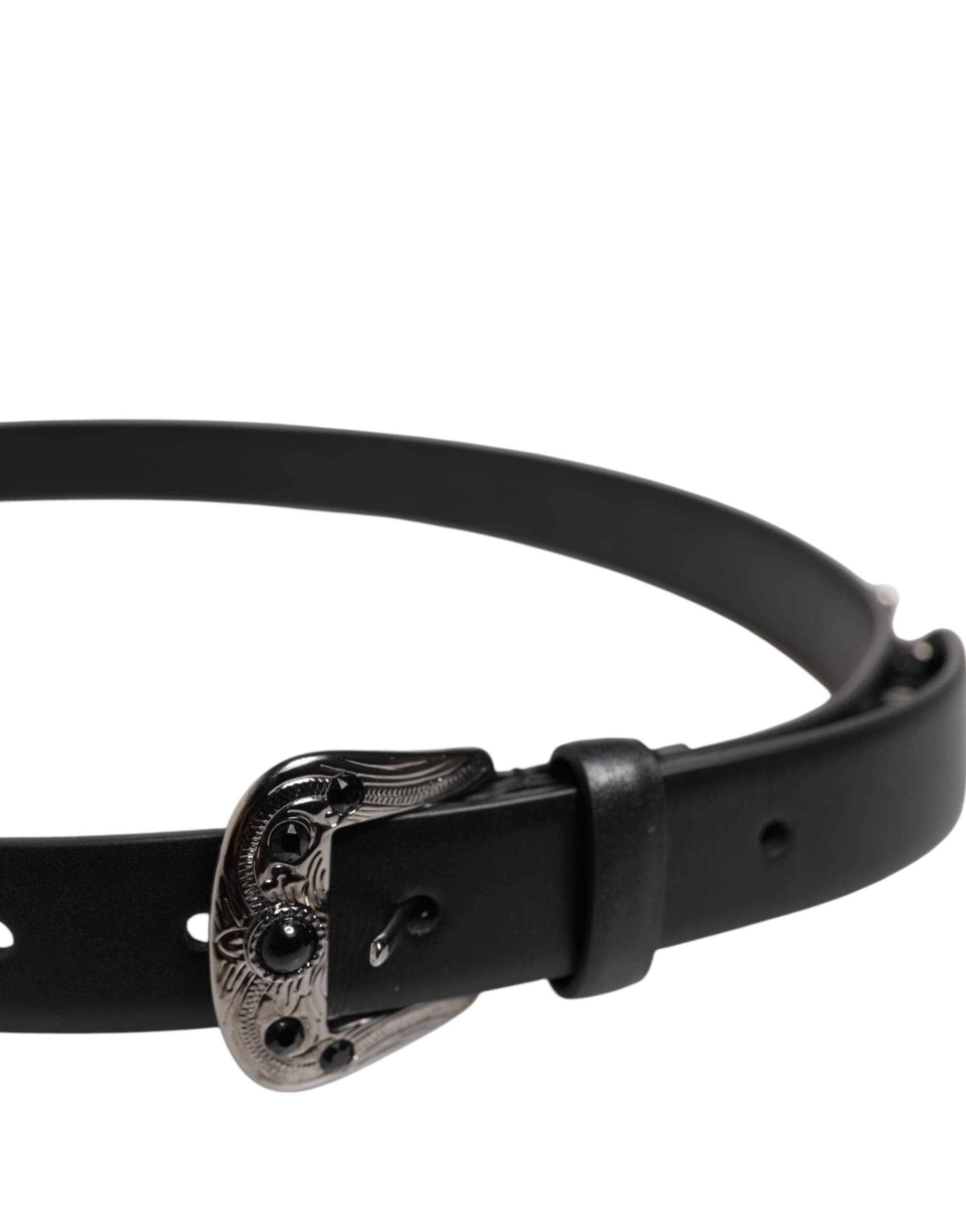 Dolce & Gabbana Black Studded Leather Metal Logo Buckle Belt - 4