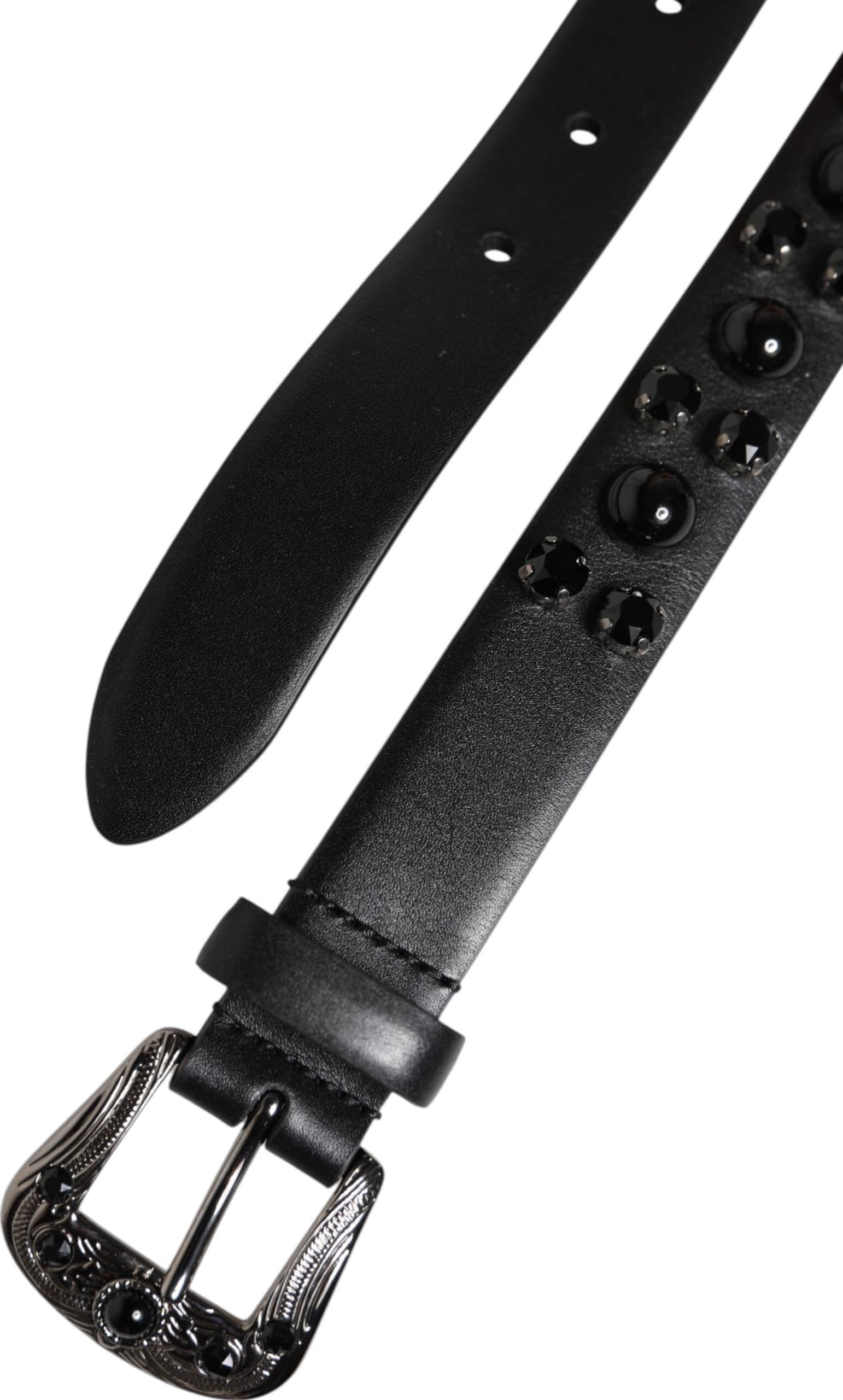 Dolce & Gabbana Black Studded Leather Metal Logo Buckle Belt - 6