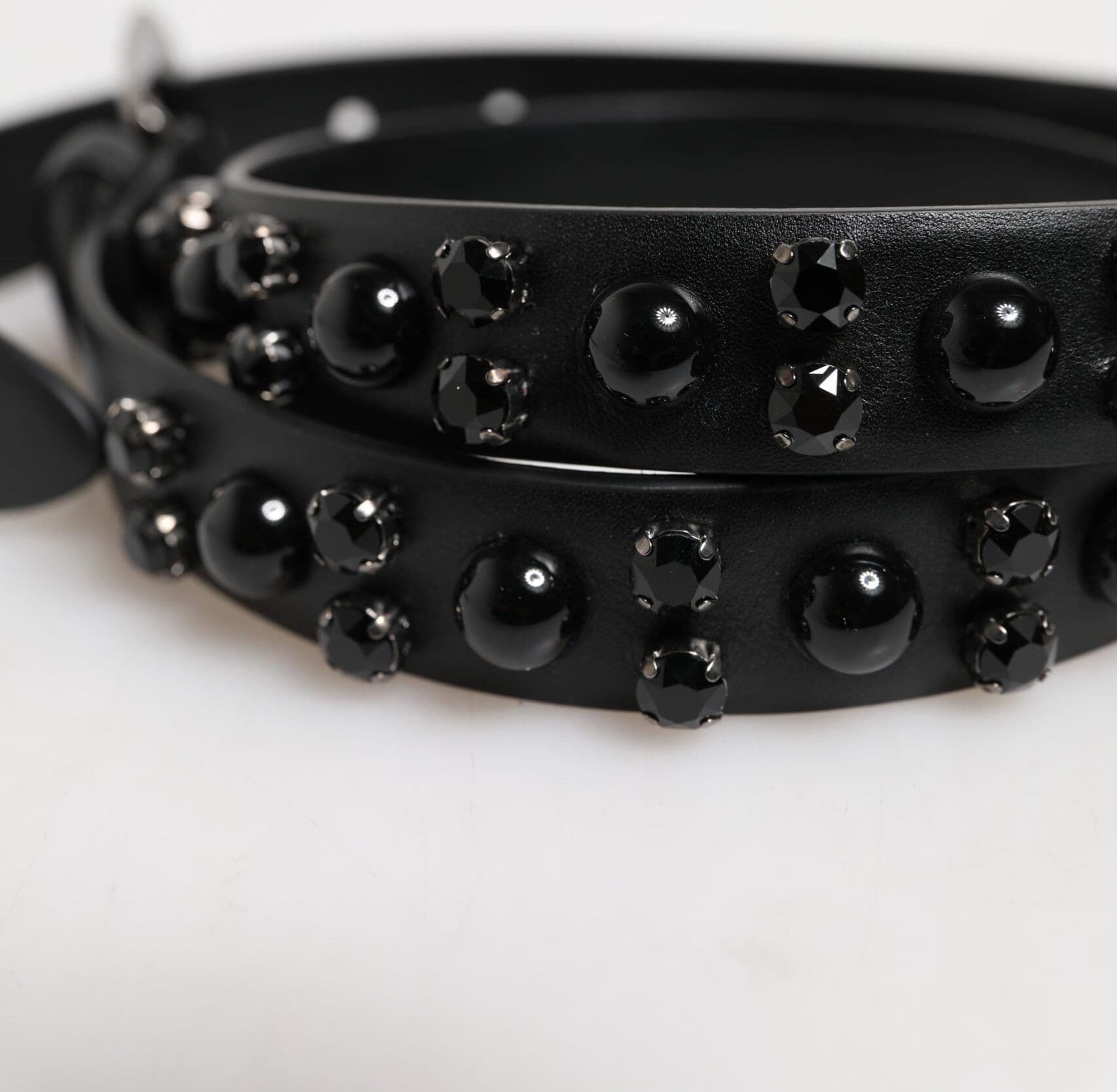 Dolce & Gabbana Black Studded Leather Metal Logo Buckle Belt - 7