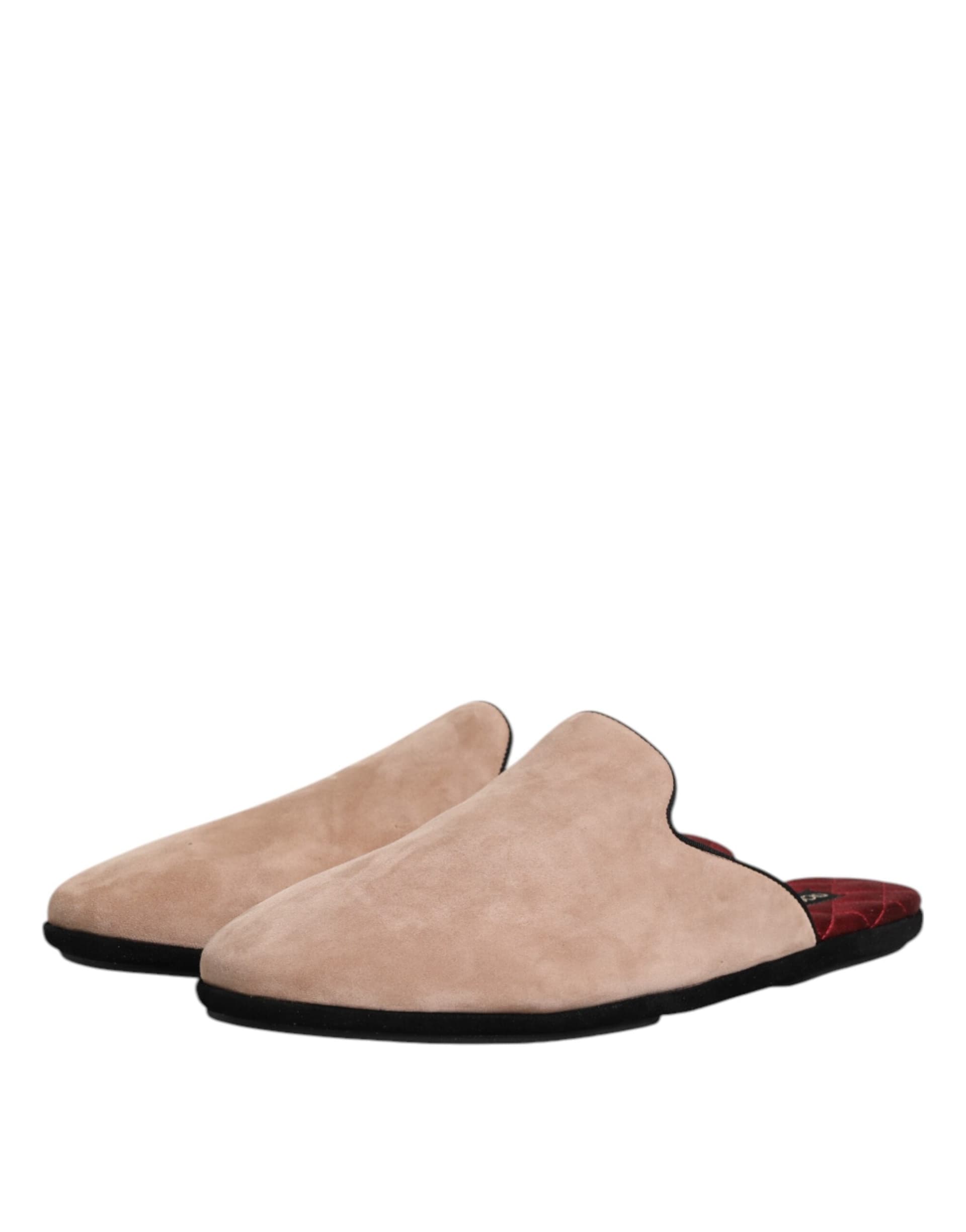 Dolce & Gabbana Beige Suede Leather Slides Flat Slipper Shoes - 3