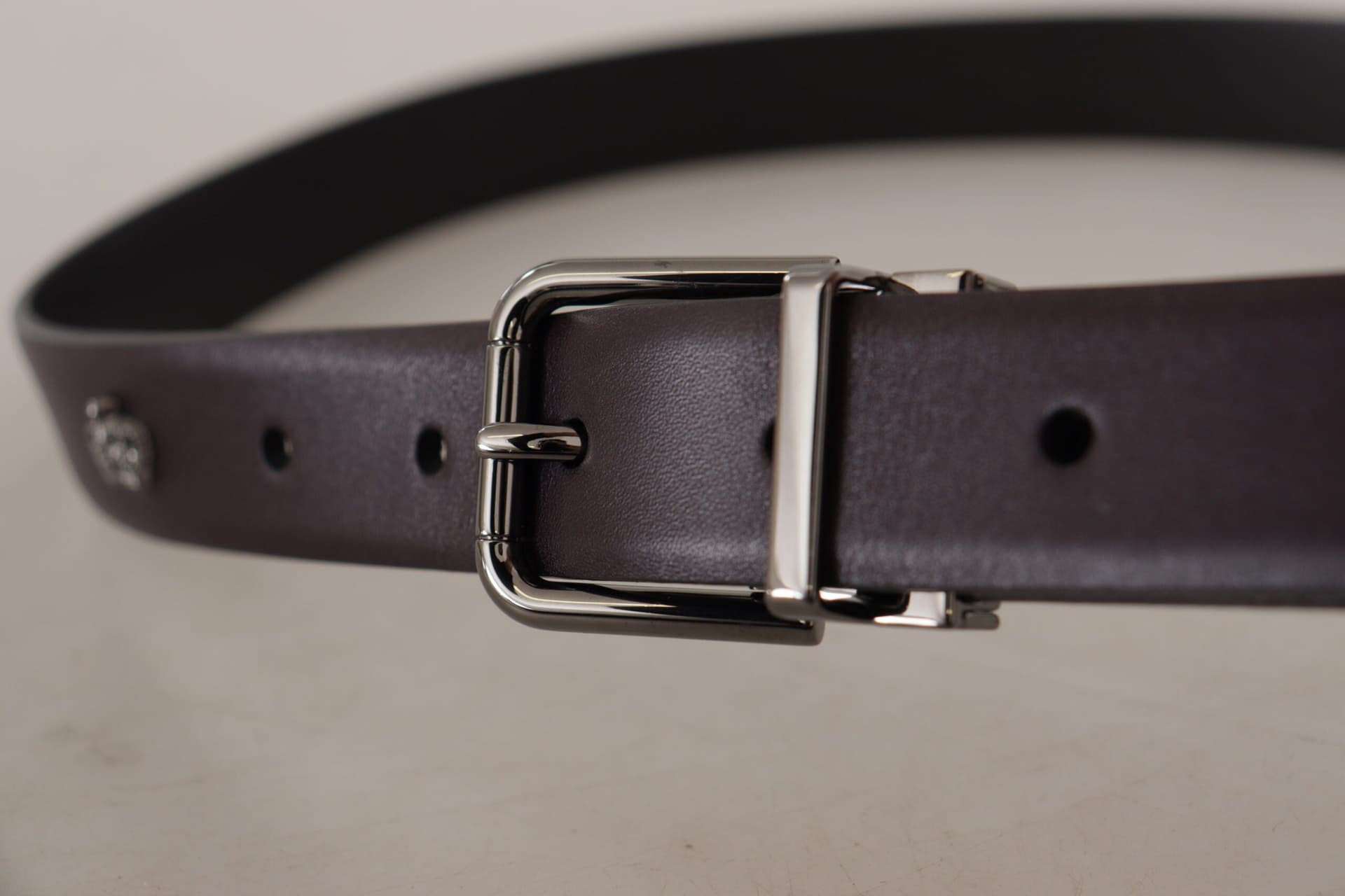 Dolce & Gabbana Dark Purple Leather Box Borchia Metal Buckle Belt - 3
