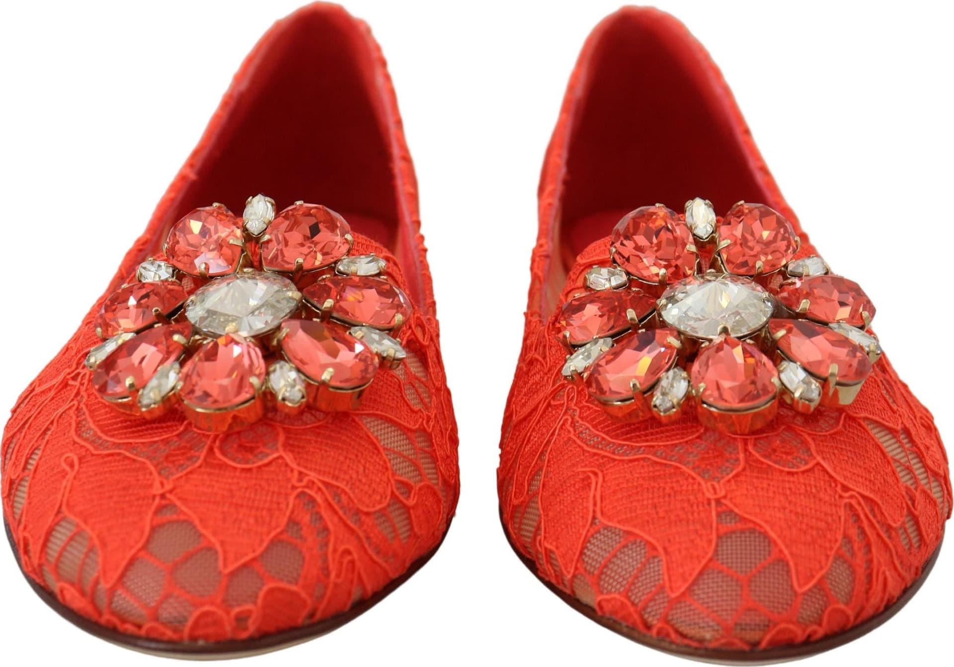 Dolce & Gabbana Red Taormina Lace Crystals Ballet Flats Shoes