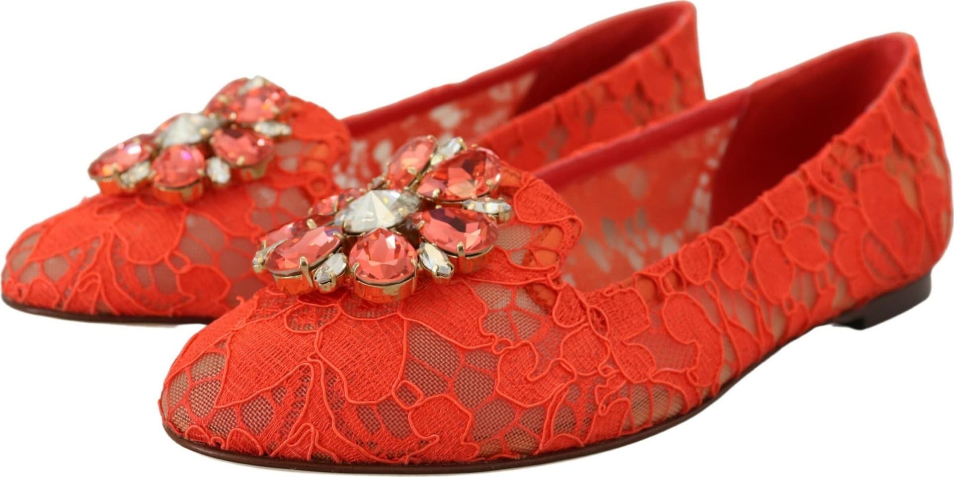 Dolce & Gabbana Red Taormina Lace Crystals Ballet Flats Shoes - 2