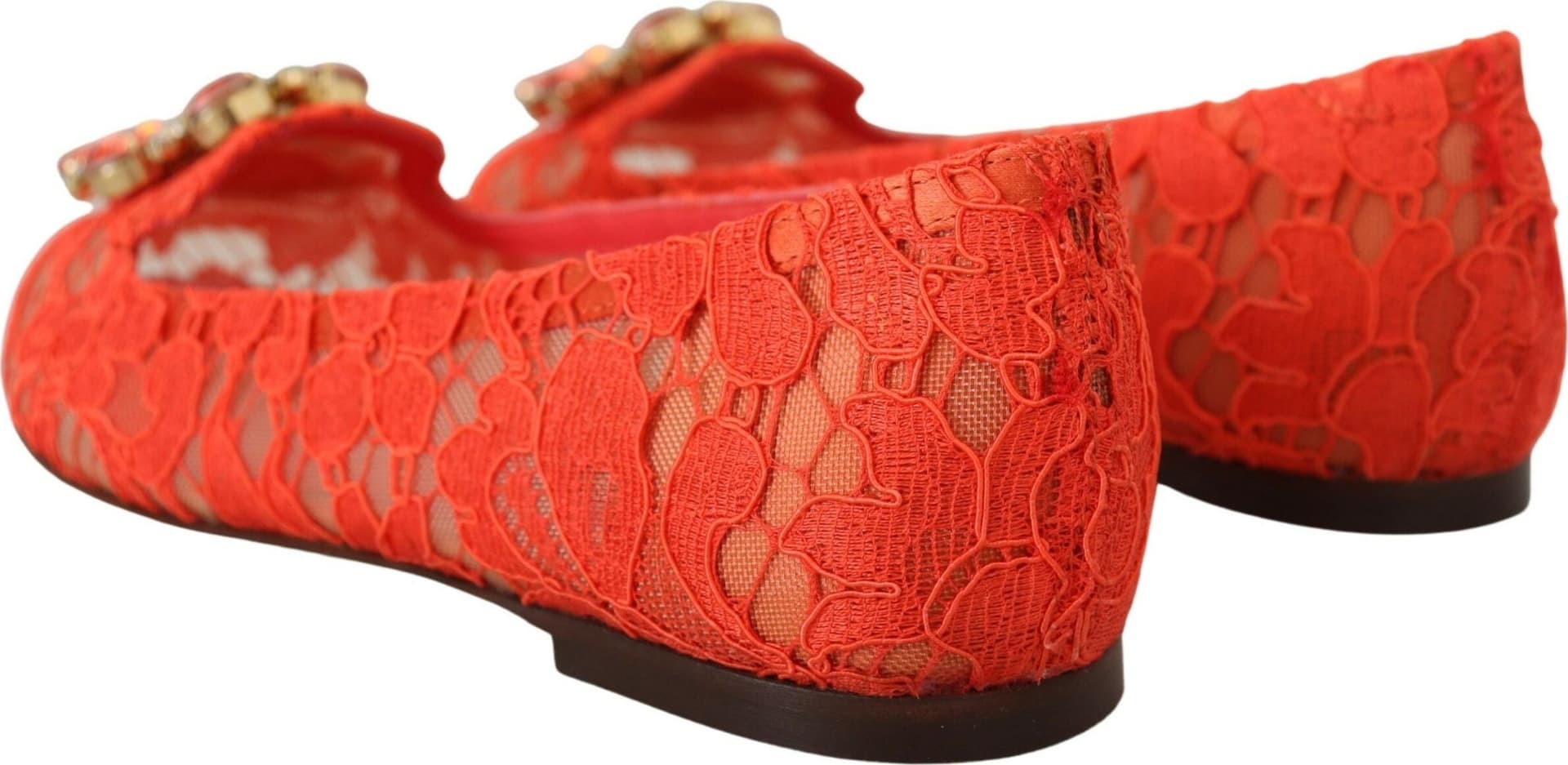 Dolce & Gabbana Red Taormina Lace Crystals Ballet Flats Shoes - 3