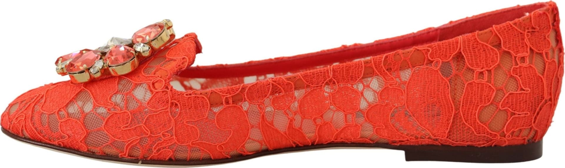 Dolce & Gabbana Red Taormina Lace Crystals Ballet Flats Shoes - 4
