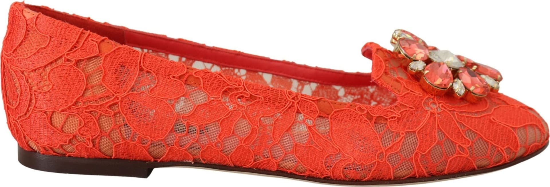 Dolce & Gabbana Red Taormina Lace Crystals Ballet Flats Shoes - 5