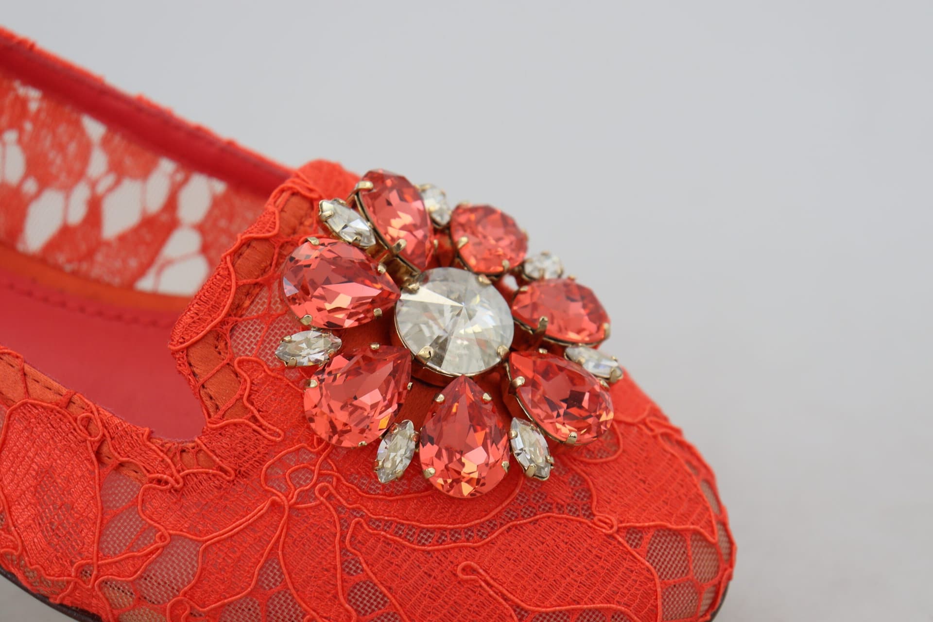 Dolce & Gabbana Red Taormina Lace Crystals Ballet Flats Shoes - 7