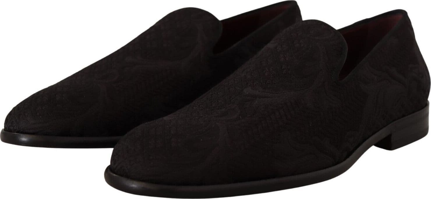Dolce & Gabbana Black Floral Brocade Slippers Loafers Shoes - 3