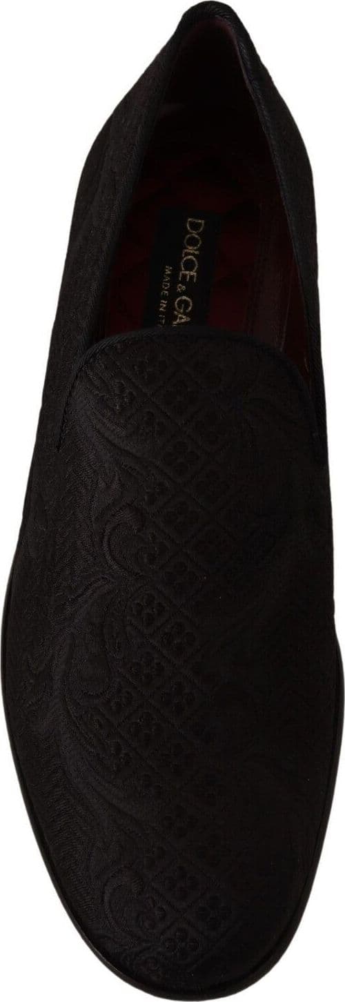 Dolce & Gabbana Black Floral Brocade Slippers Loafers Shoes - 7