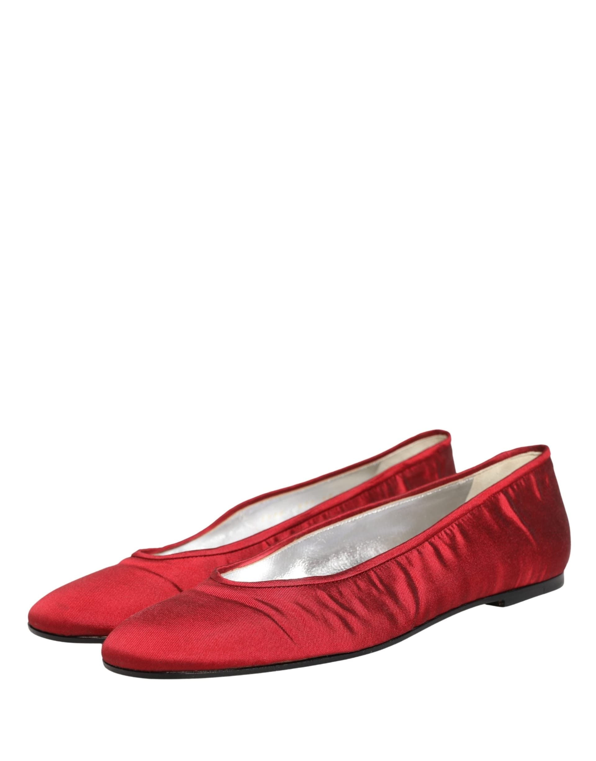 Dolce & Gabbana Red Satin Fabric Ballet Slip On Flats Shoes - 2