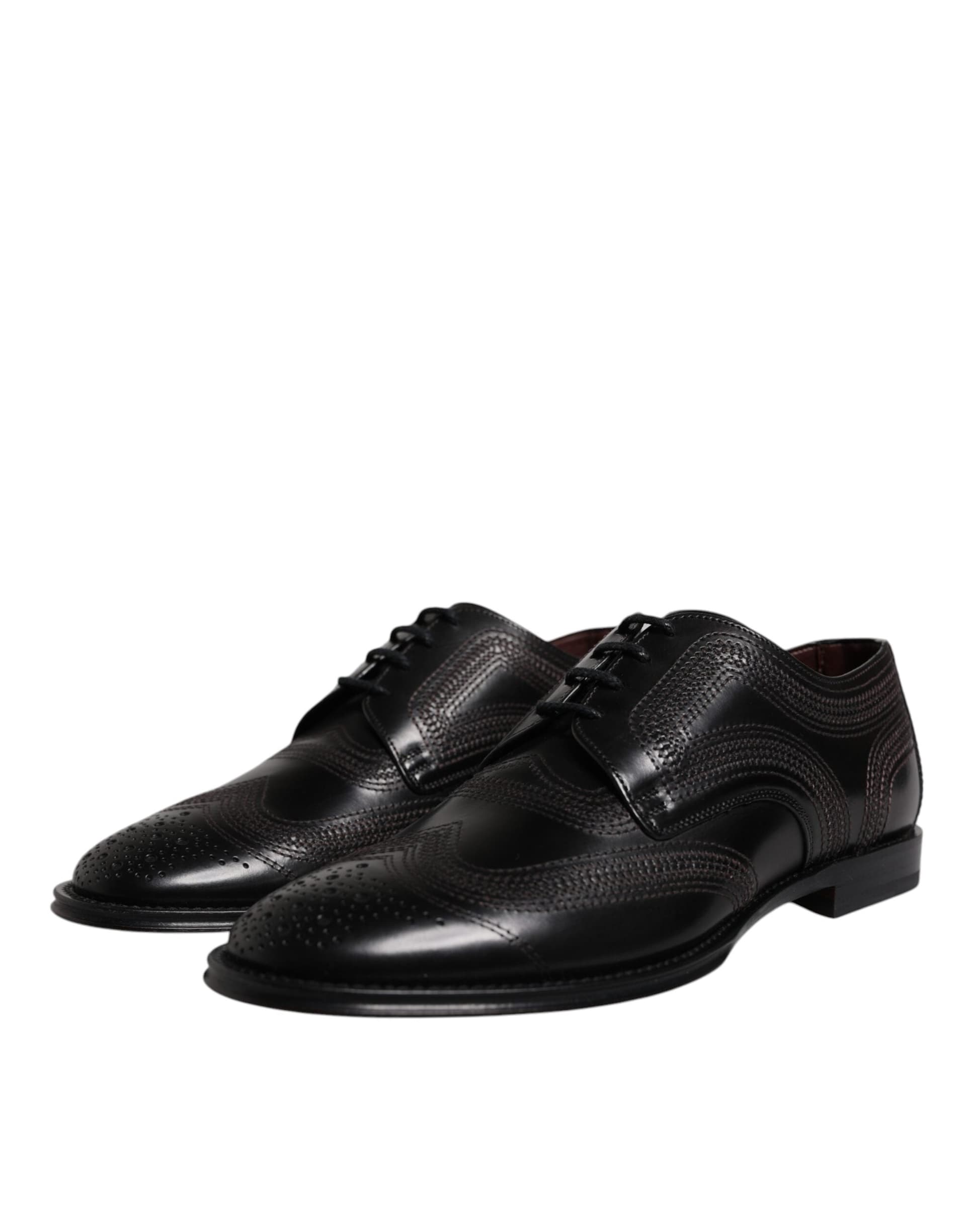 Dolce & Gabbana Black Embroidered Classic Leather Derby Dress Shoes - 2