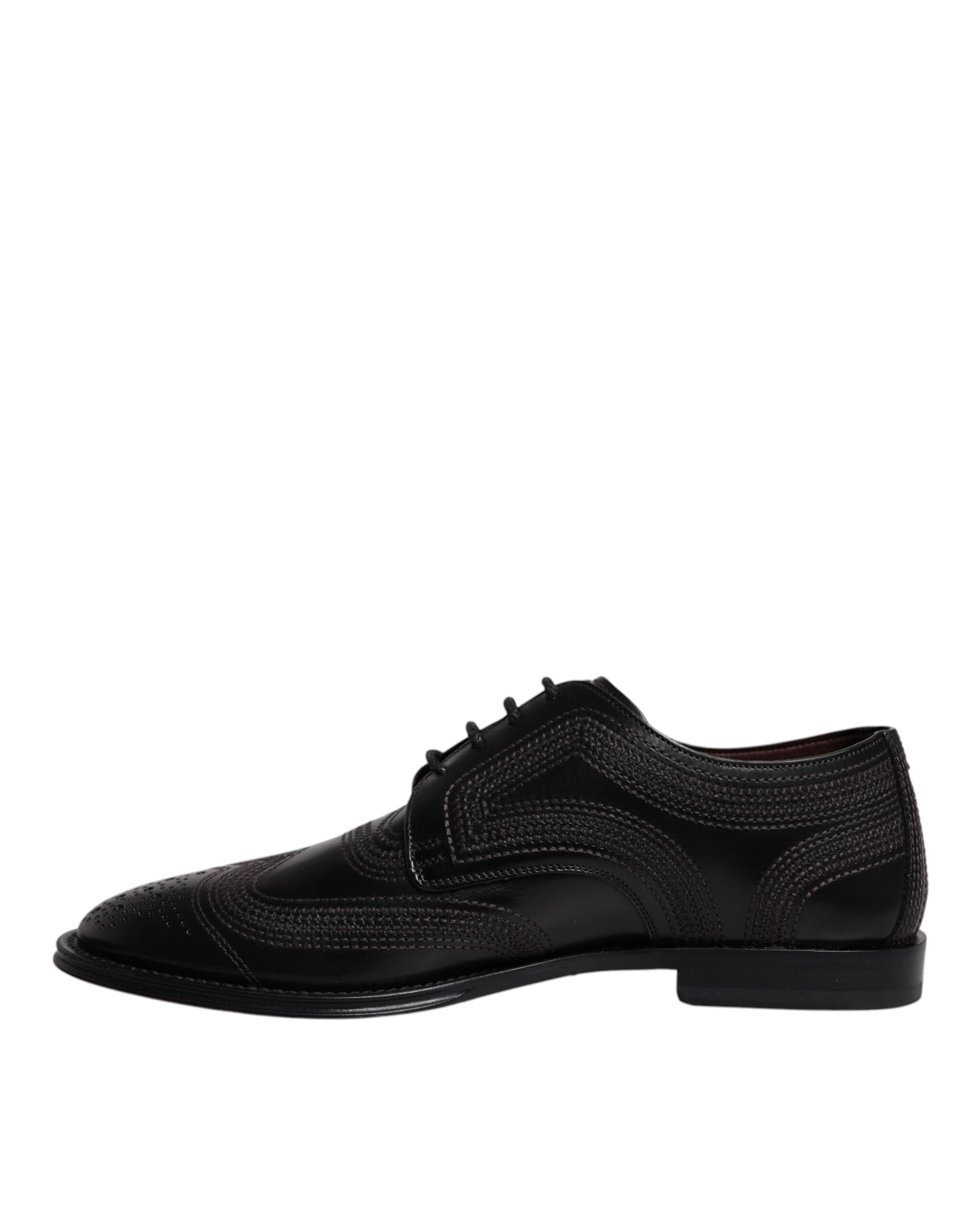 Dolce & Gabbana Black Embroidered Classic Leather Derby Dress Shoes - 4