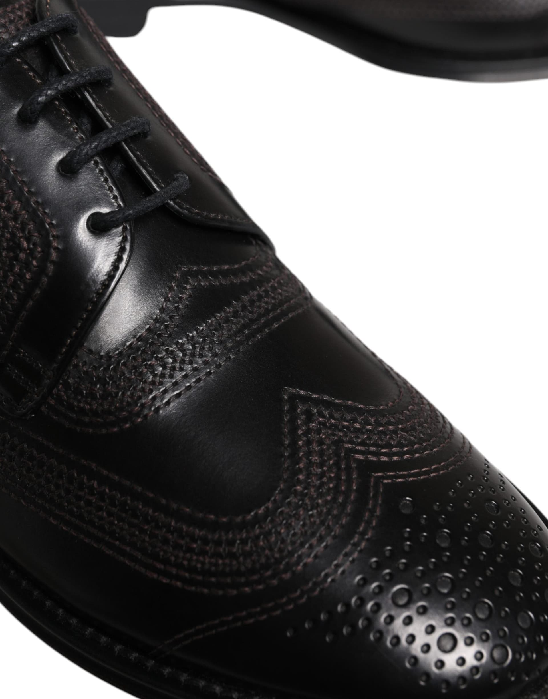 Dolce & Gabbana Black Embroidered Classic Leather Derby Dress Shoes - 7