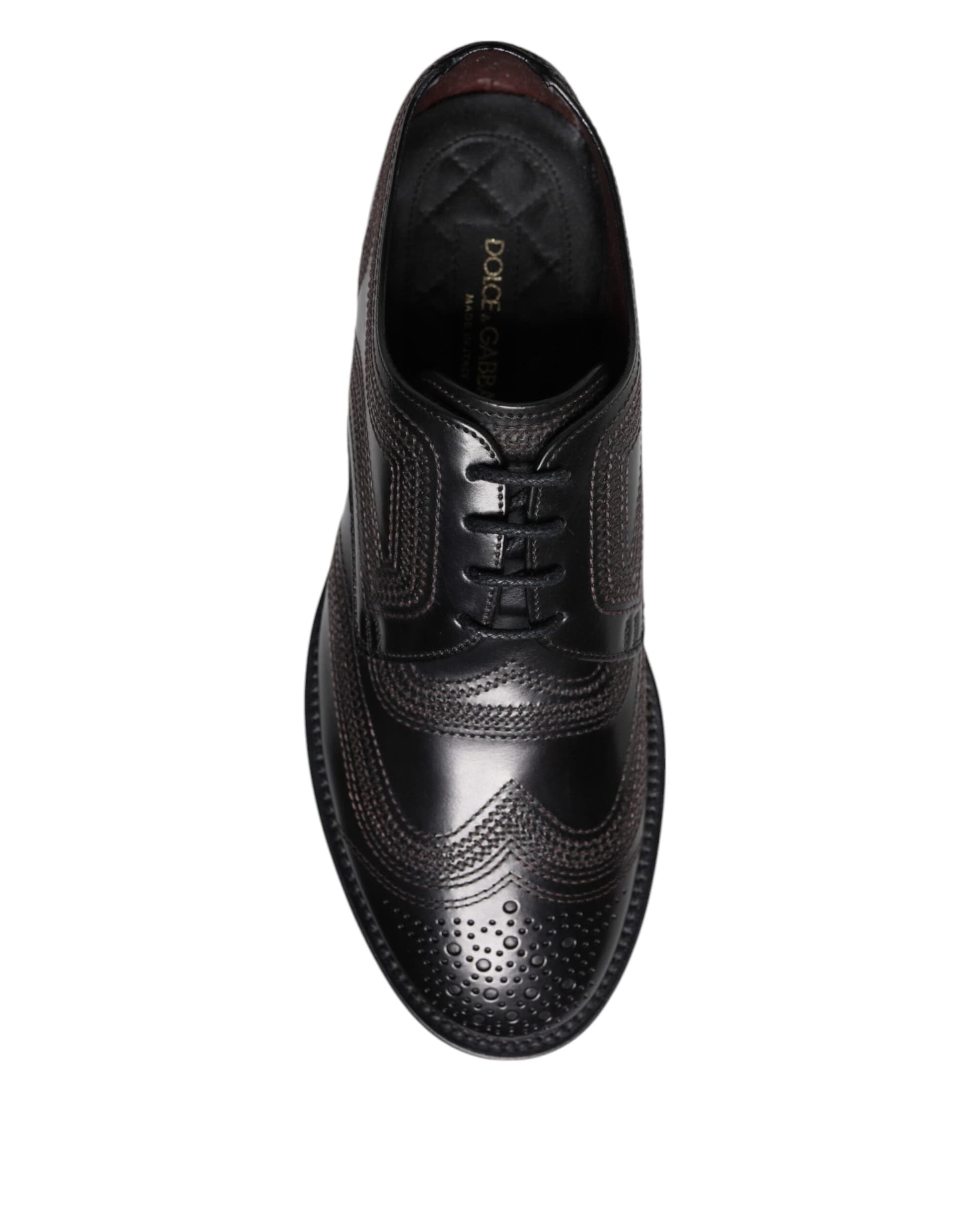 Dolce & Gabbana Black Embroidered Classic Leather Derby Dress Shoes - 8