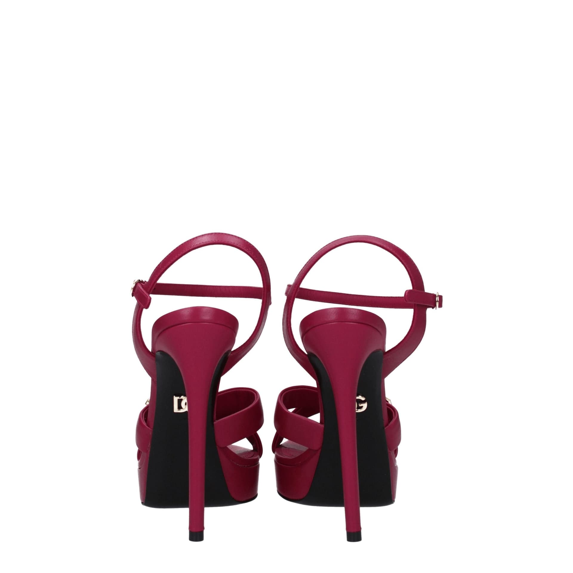 Dolce & Gabbana Pink Leather Platform Sandals - 5