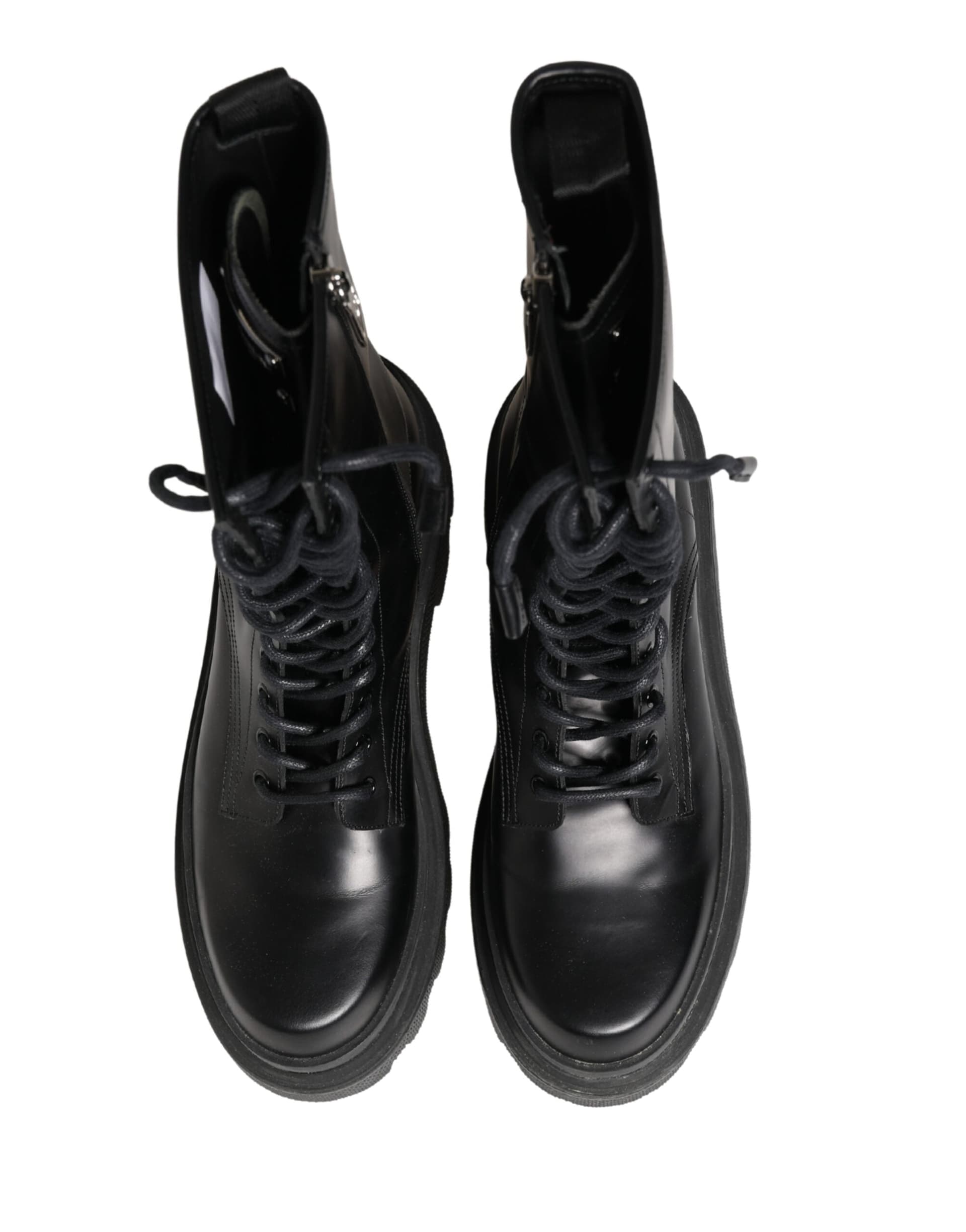 Dolce & Gabbana Black Leather Trek Sole Combat Boots Shoes - 2