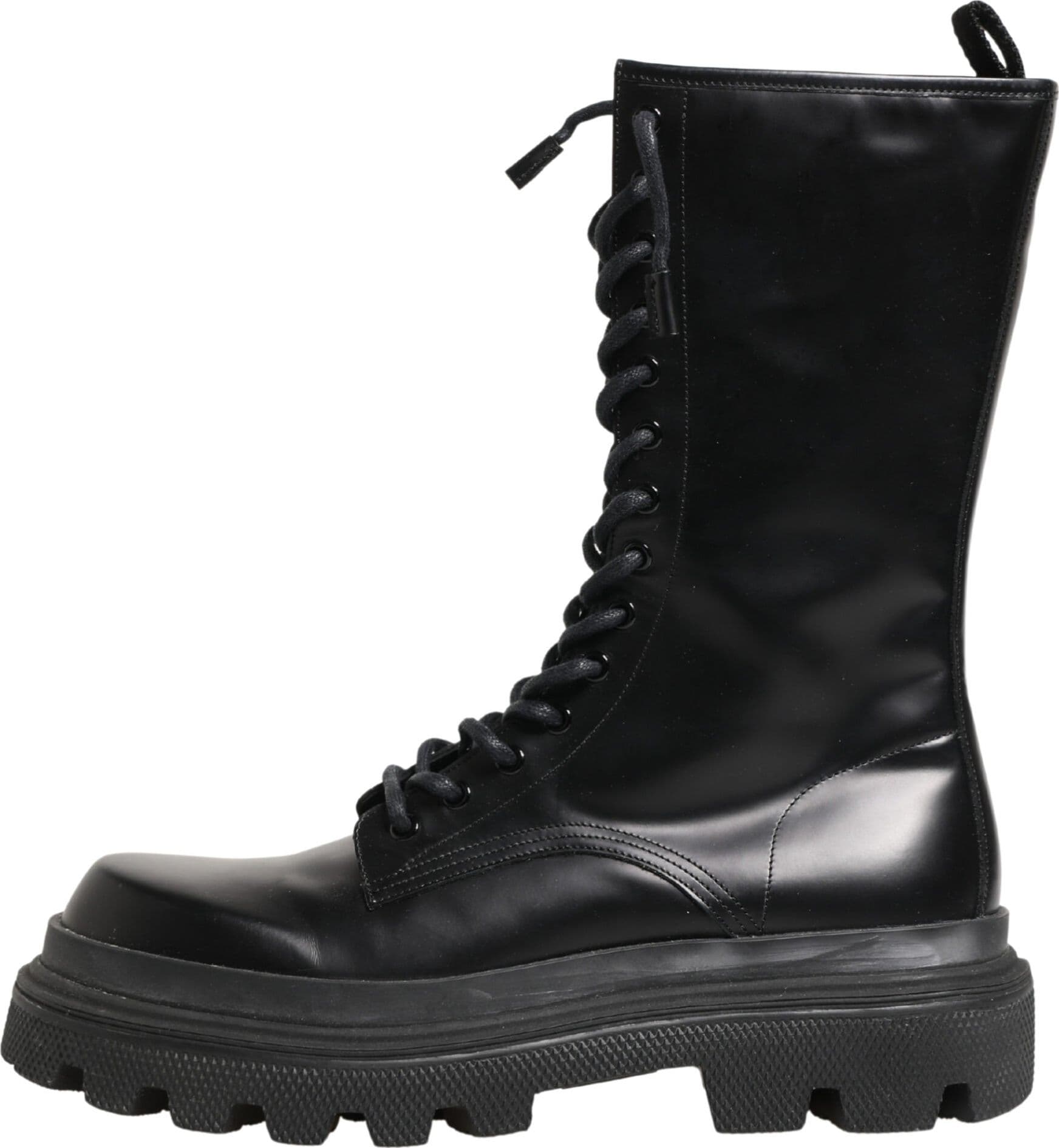Dolce & Gabbana Black Leather Trek Sole Combat Boots Shoes - 5