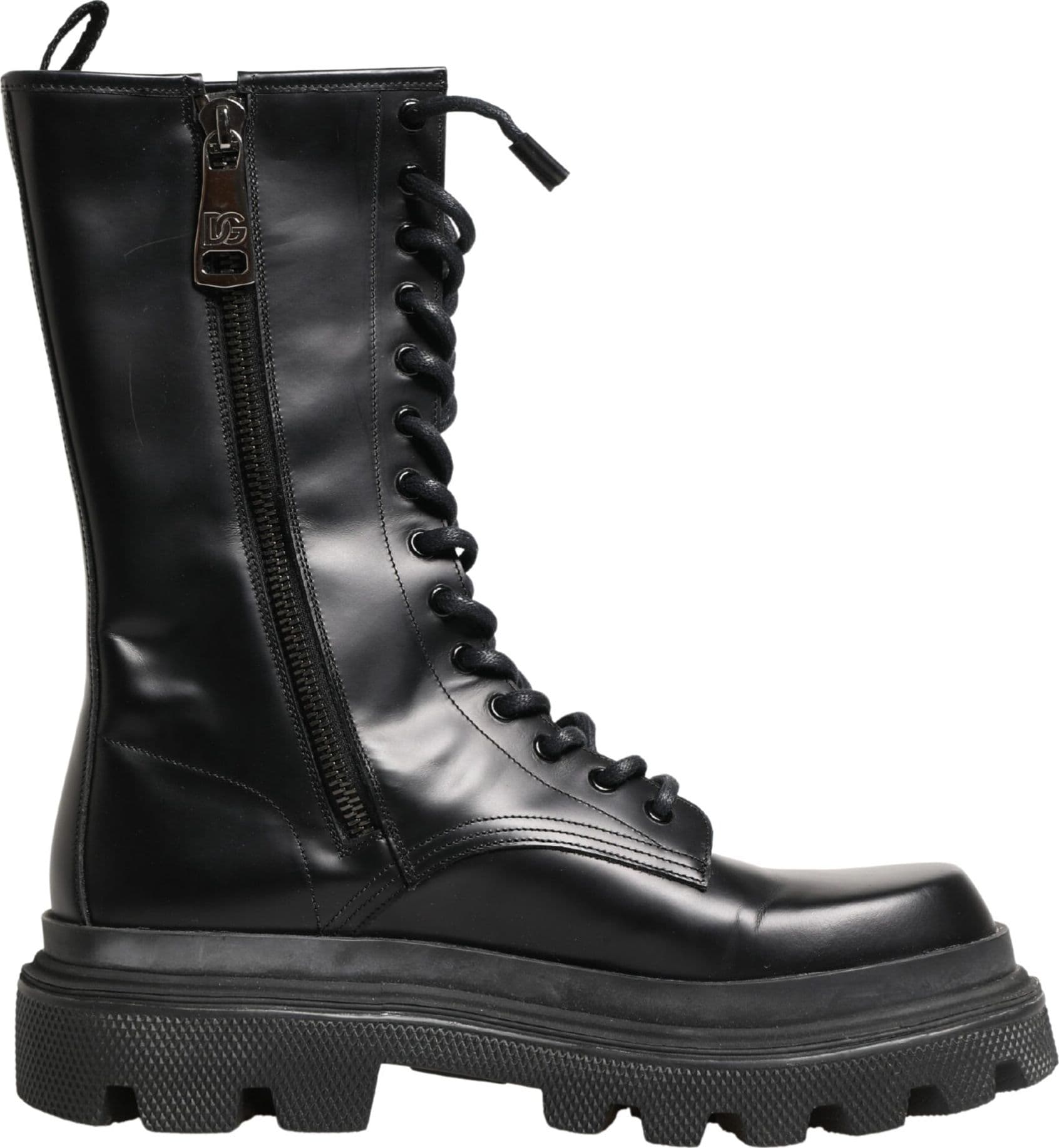 Dolce & Gabbana Black Leather Trek Sole Combat Boots Shoes - 7