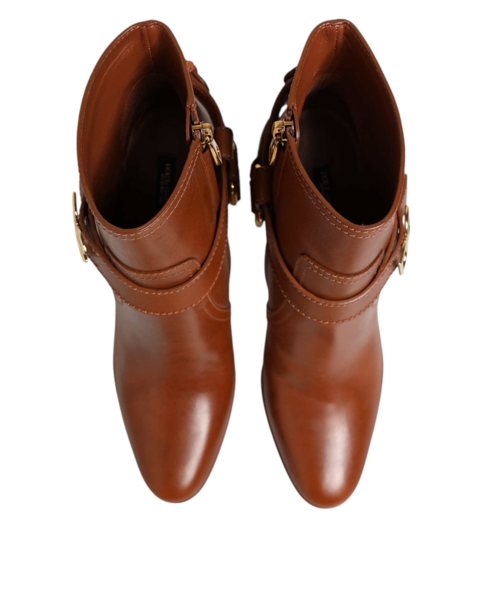 Dolce & Gabbana Brown Leather DG Logo Buckle Ankle Boots Shoes - 2