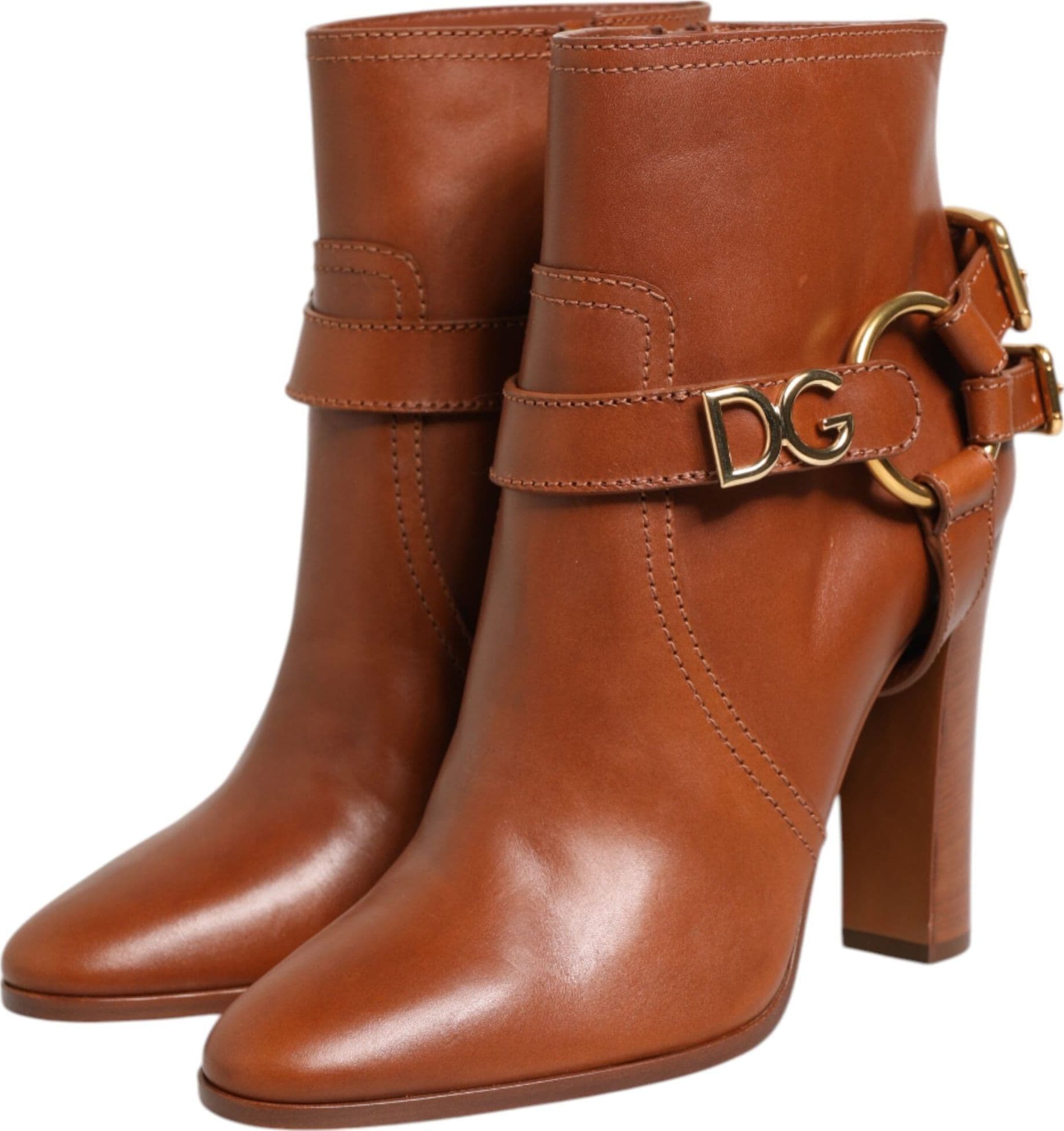 Dolce & Gabbana Brown Leather DG Logo Buckle Ankle Boots Shoes - 3