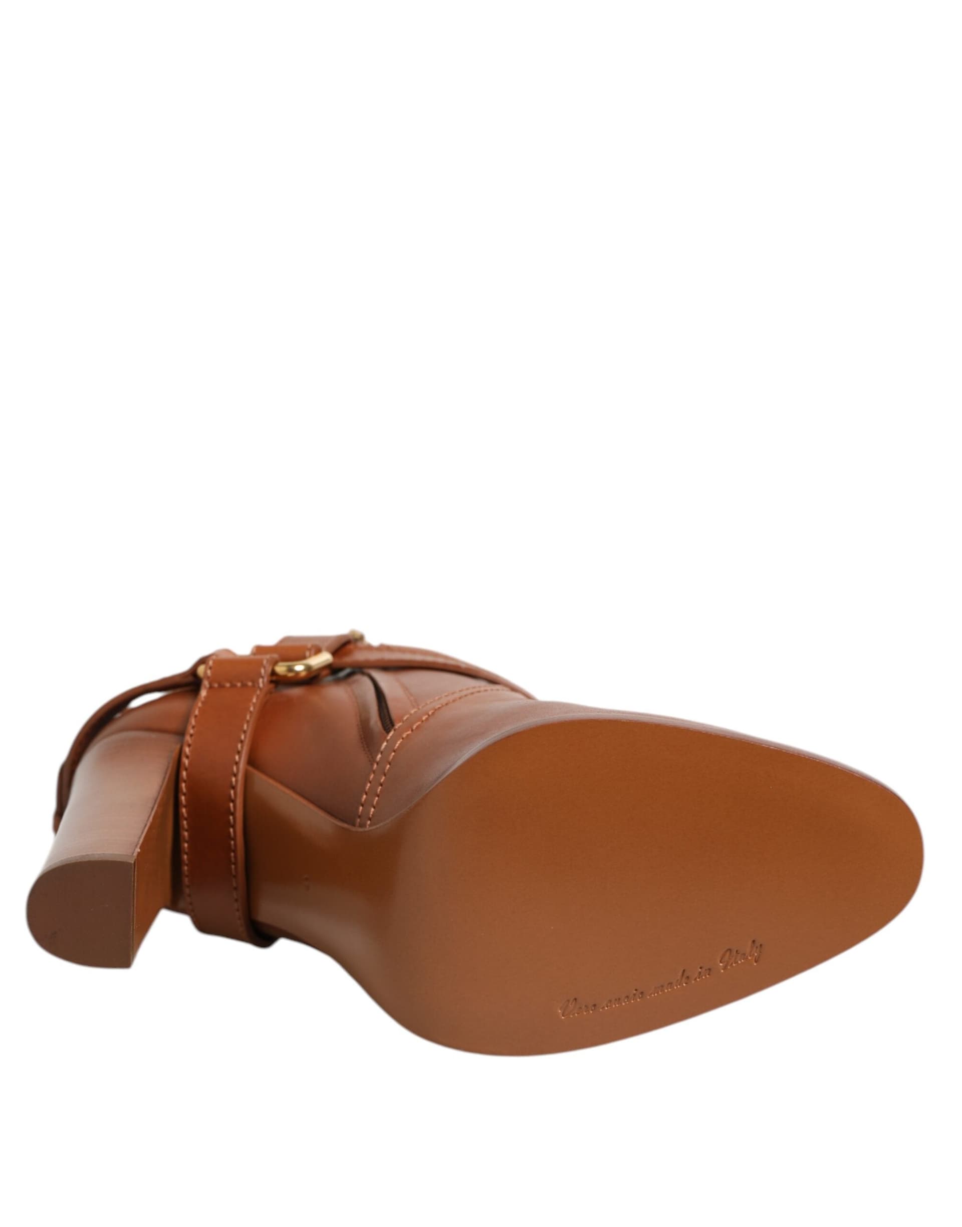 Dolce & Gabbana Brown Leather DG Logo Buckle Ankle Boots Shoes - 8