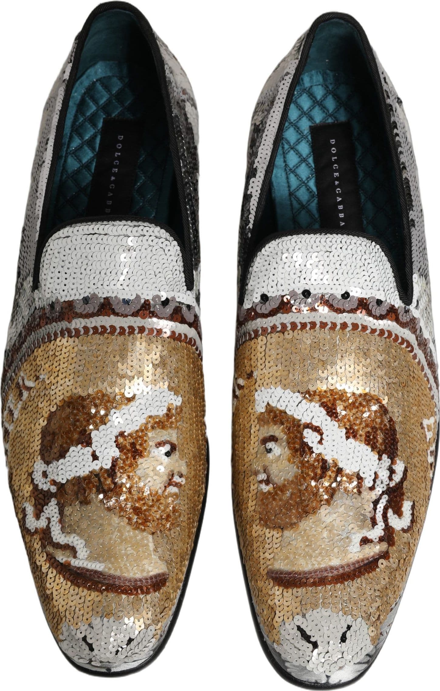 Dolce & Gabbana White Gold Sequined Slip On Loafers Shoes - 6