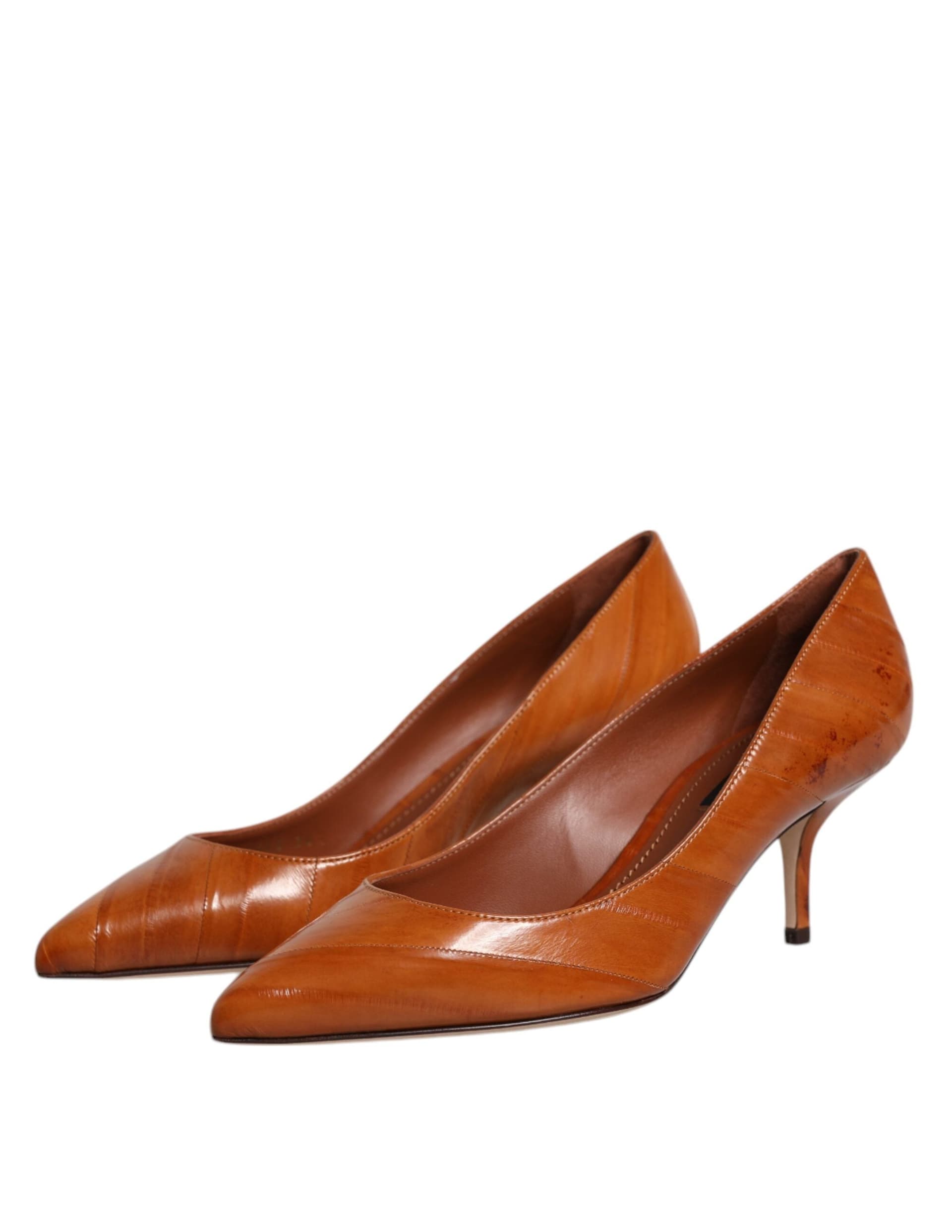 Dolce & Gabbana Brown Leather Kitten Heels Pumps Shoes - 3