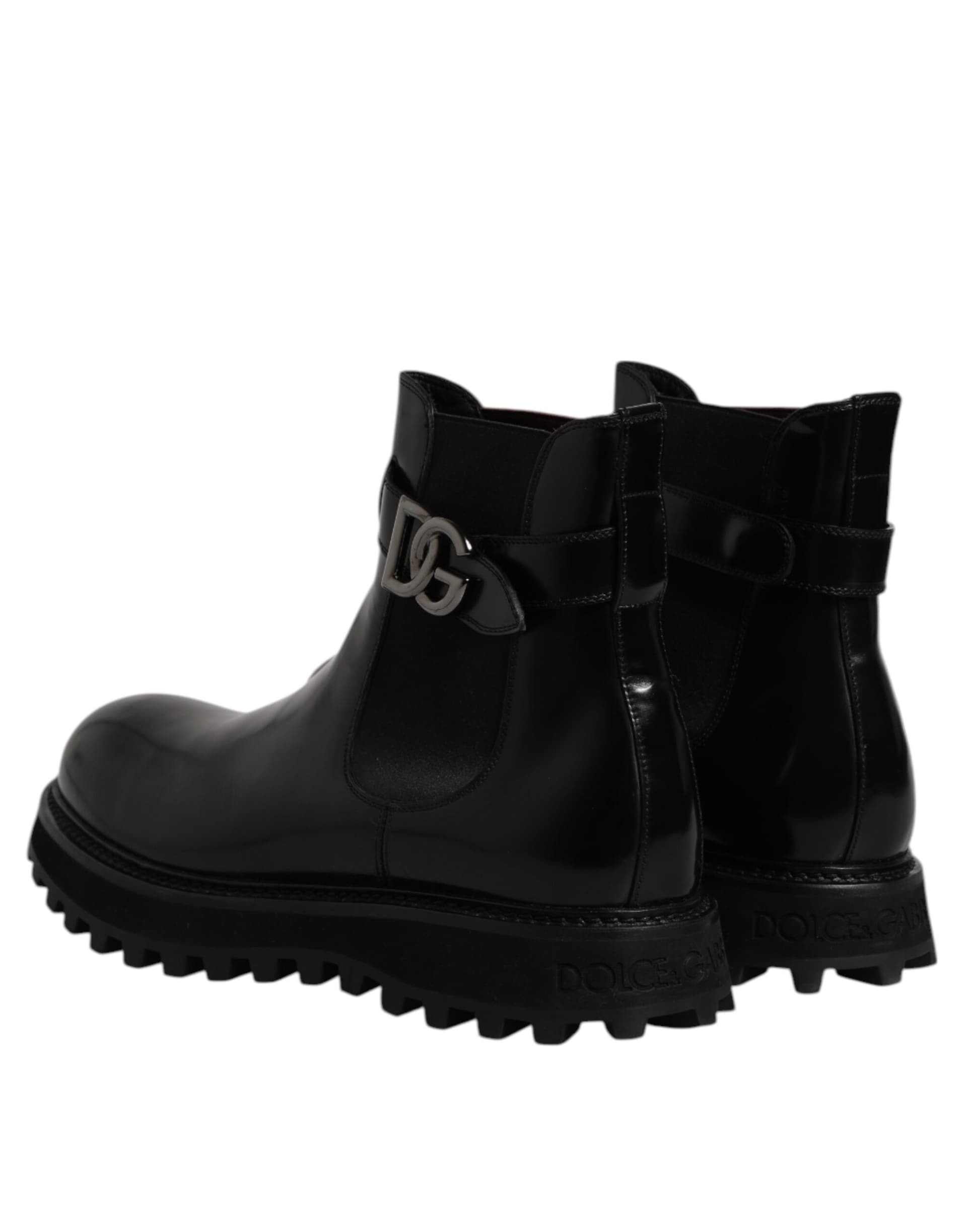 Dolce & Gabbana Black Belted DG Logo Men Chelsea Boots Shoes - 4