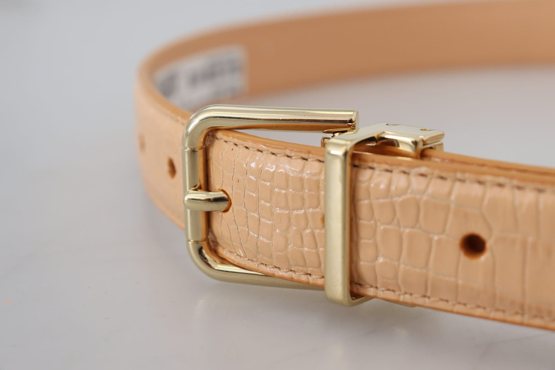 Dolce & Gabbana Beige Exotic Leather Gold Metal Buckle Belt - 4