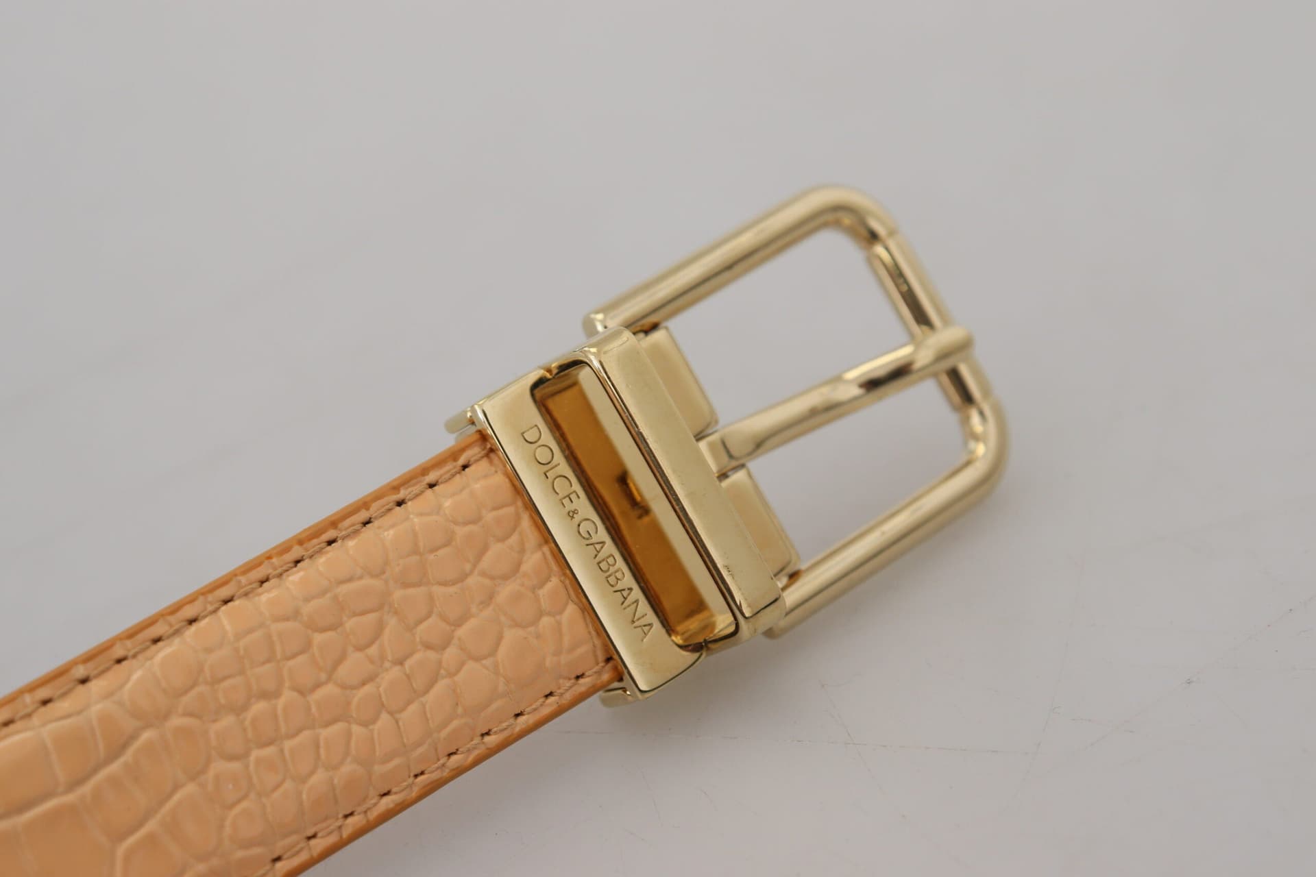 Dolce & Gabbana Beige Exotic Leather Gold Metal Buckle Belt - 7