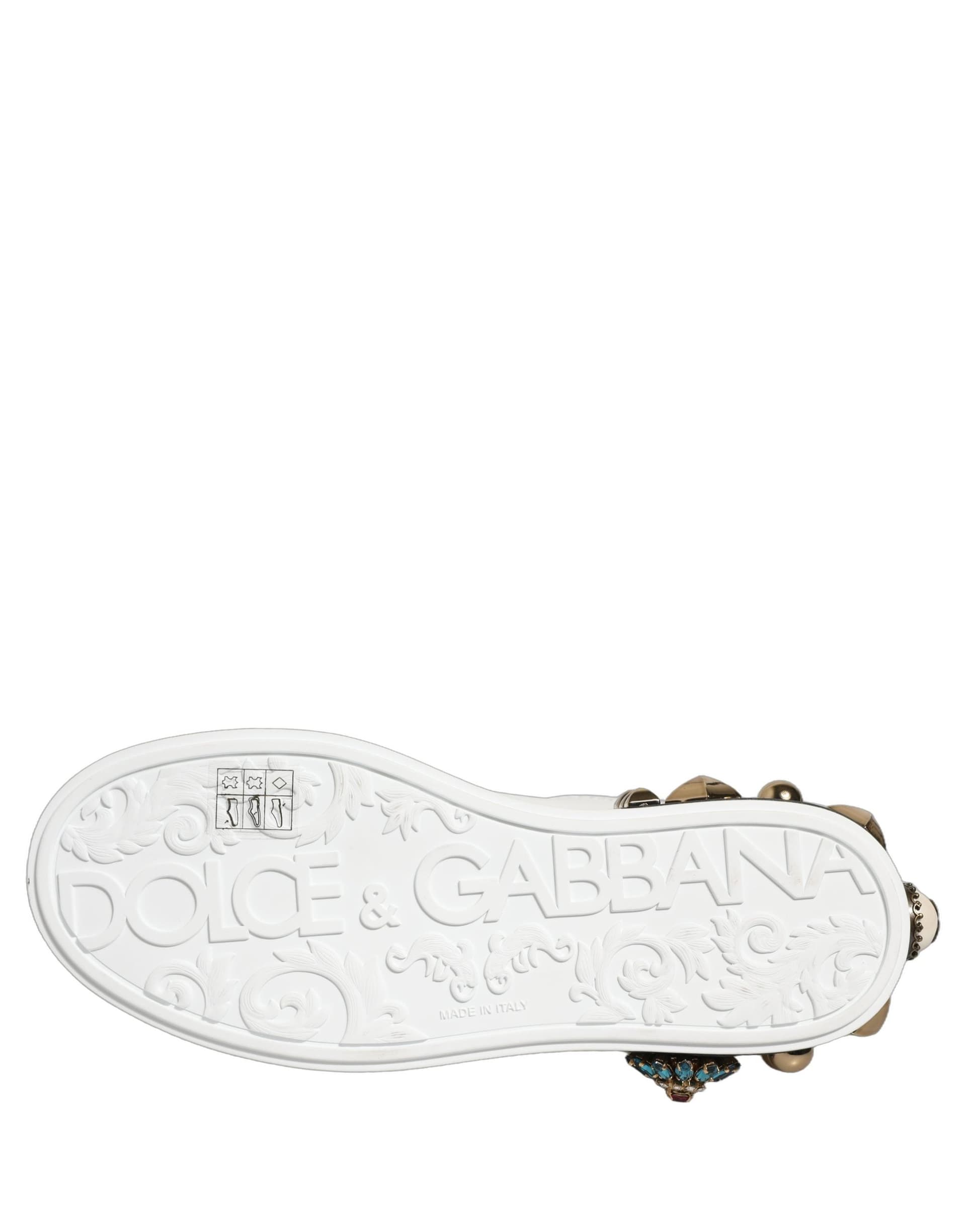 Dolce & Gabbana White Gold Studded Portofino Sneakers Shoes - 4