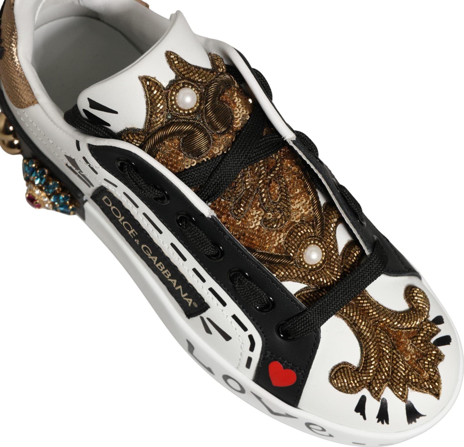 Dolce & Gabbana White Gold Studded Portofino Sneakers Shoes - 5