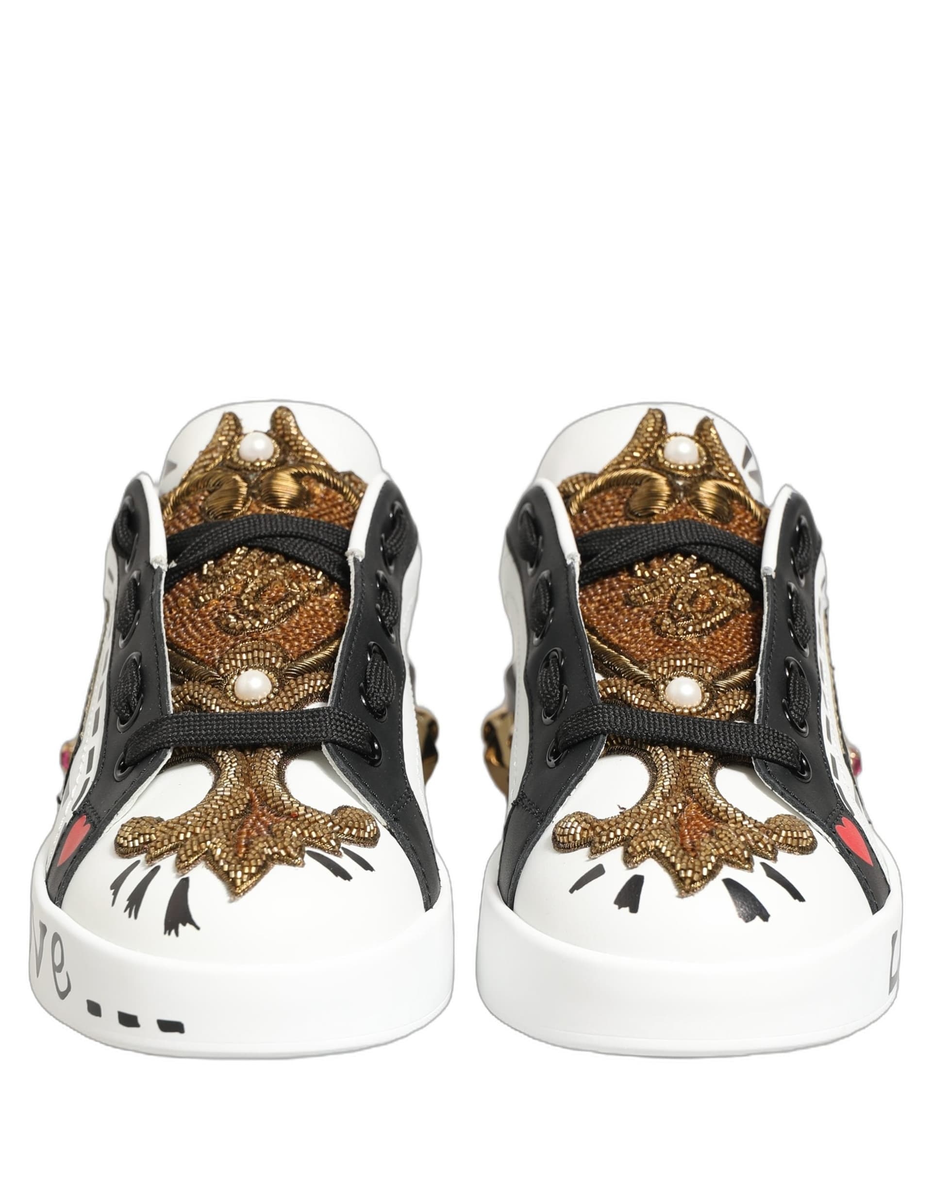 Dolce & Gabbana White Gold Studded Portofino Sneakers Shoes - 6
